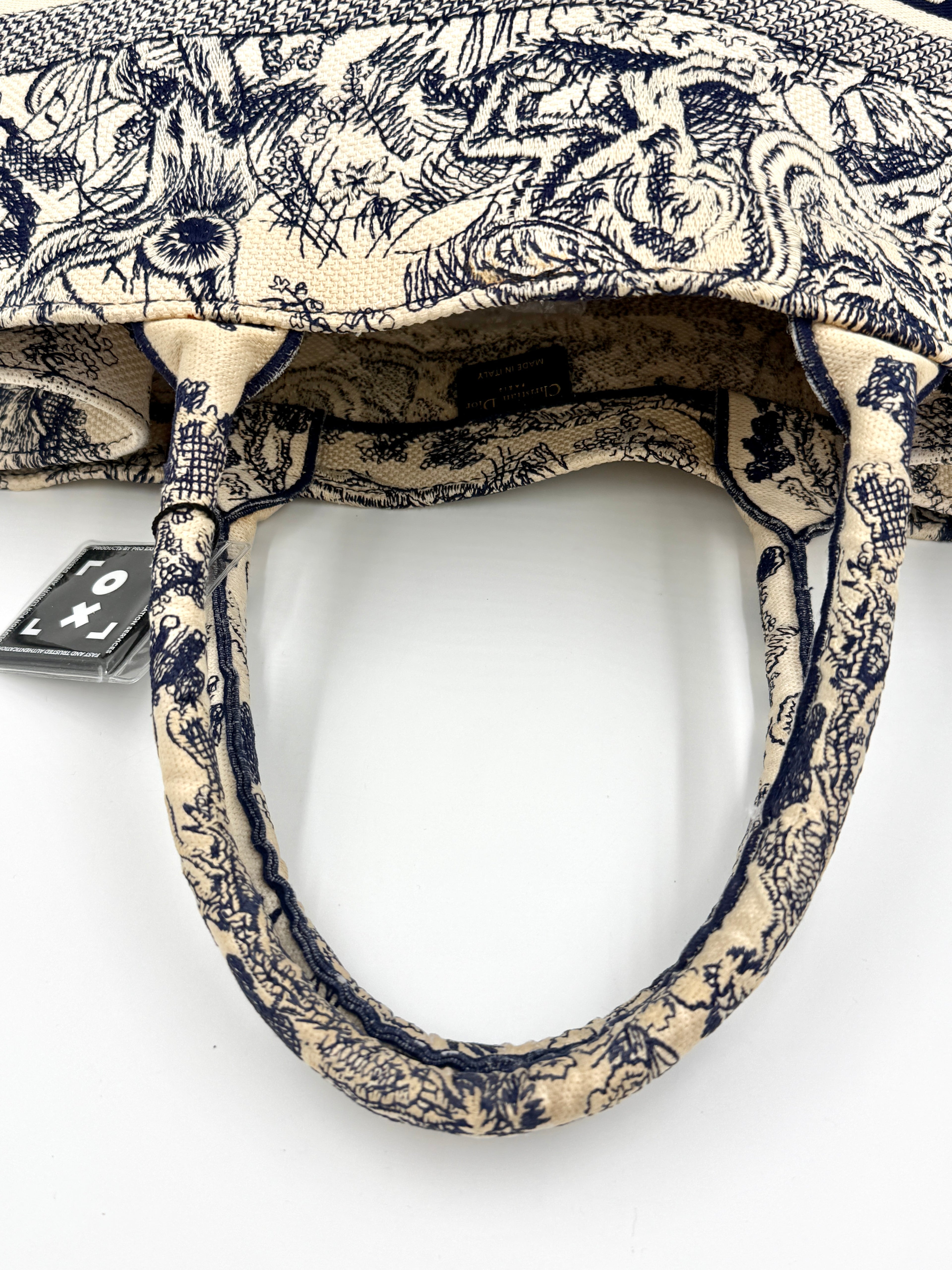 Christian Dior Toile de Jouy Book Tote Large Ecru and Navy Pre Owned Authentic