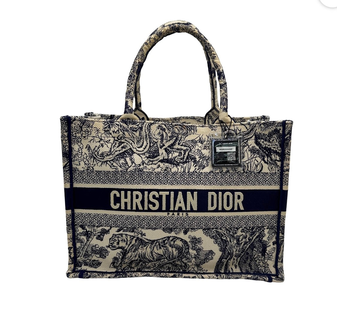Christian Dior Toile de Jouy Book Tote Large Ecru and Navy Pre Owned Authentic
