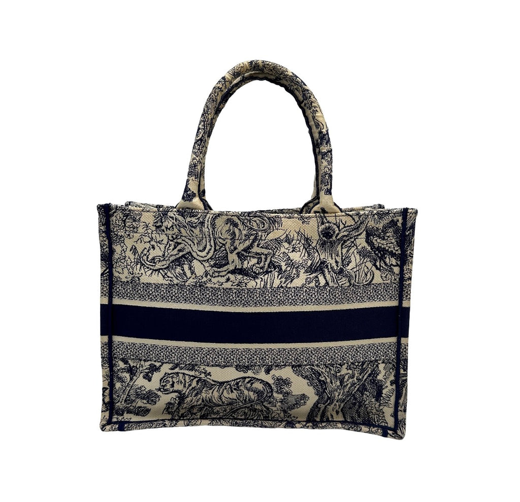 Christian Dior Toile de Jouy Book Tote Large Ecru and Navy Pre Owned Authentic