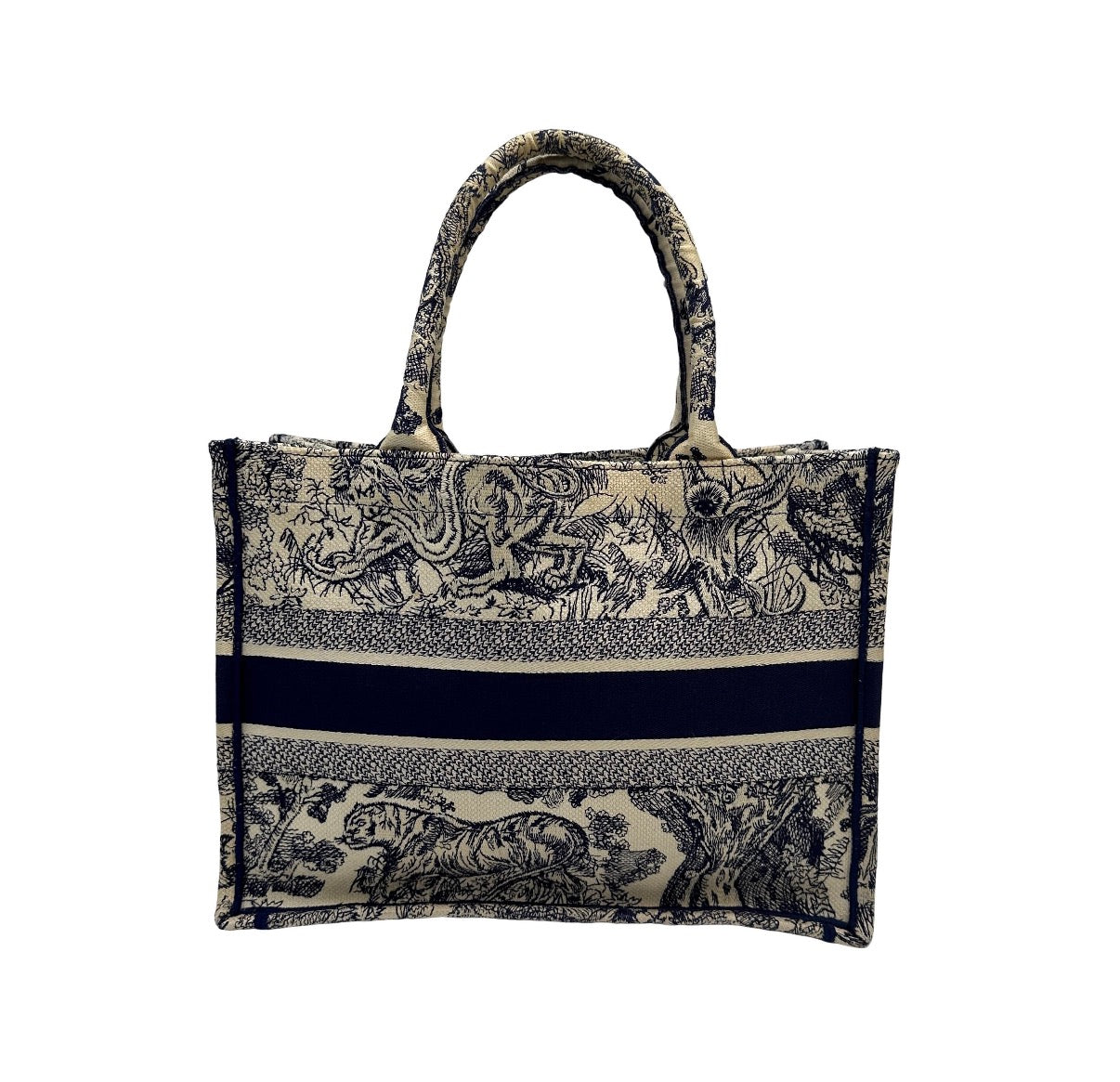 Christian Dior Toile de Jouy Book Tote Large Ecru and Navy Pre Owned Authentic