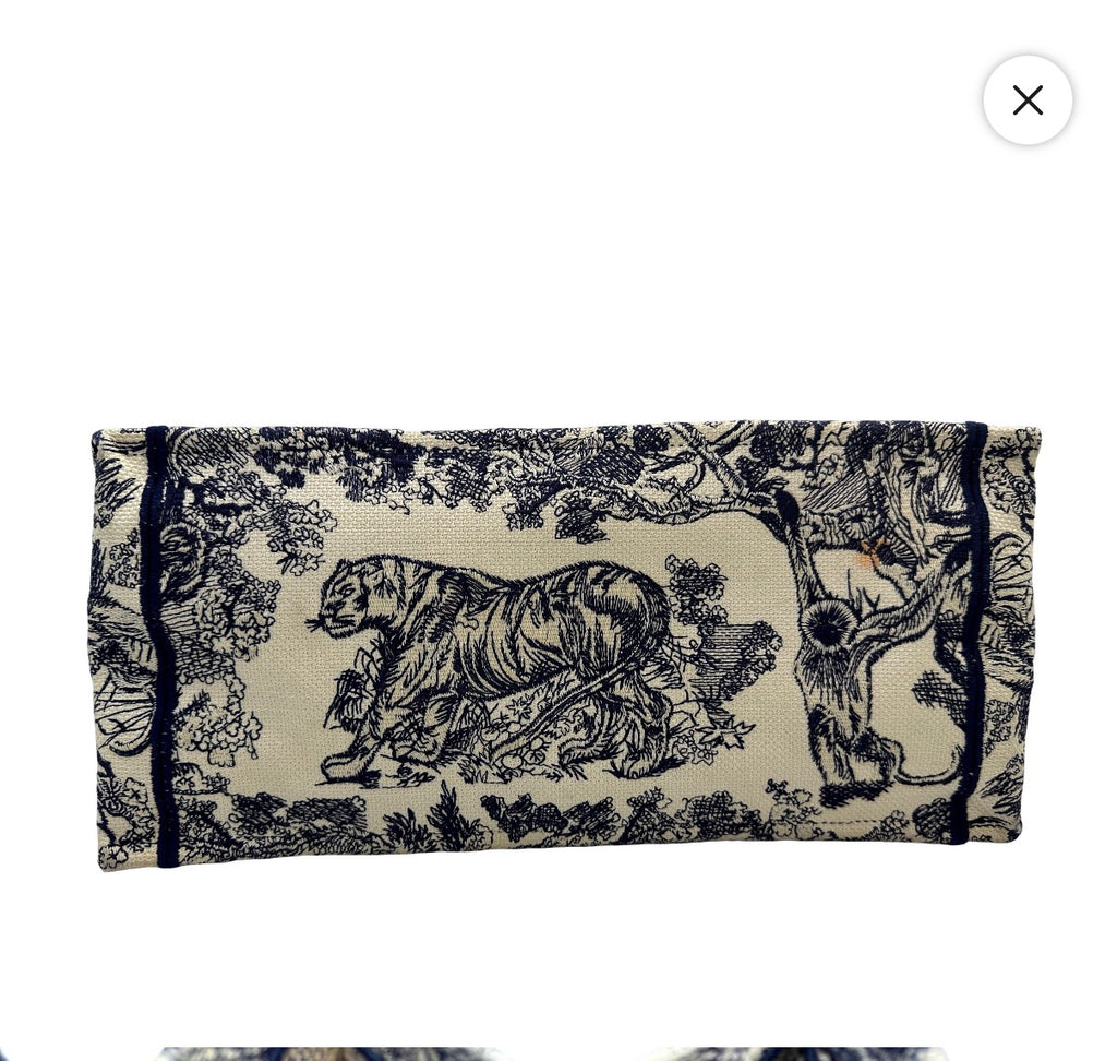 Christian Dior Toile de Jouy Book Tote Large Ecru and Navy Pre Owned Authentic