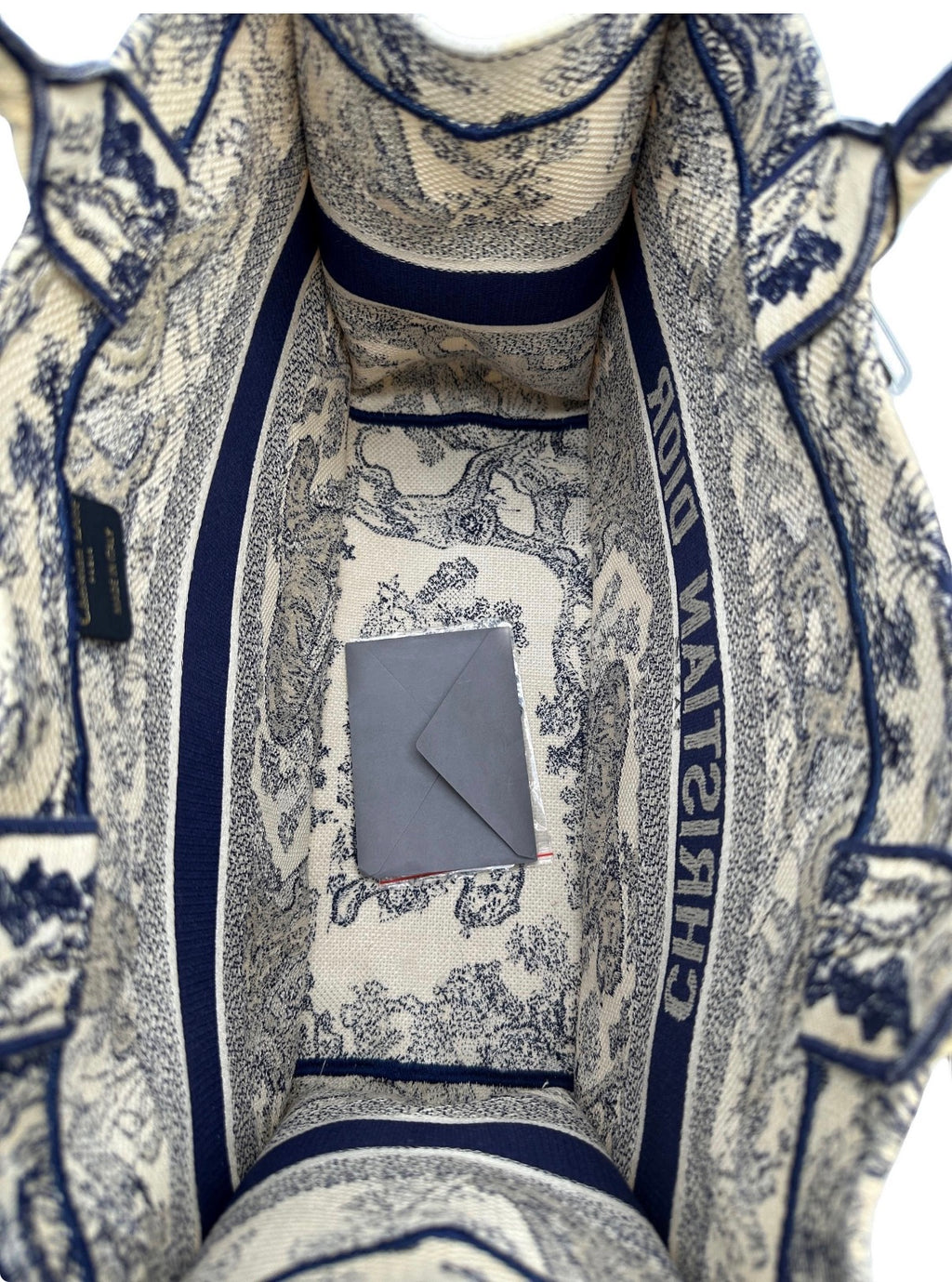 Christian Dior Toile de Jouy Book Tote Large Ecru and Navy Pre Owned Authentic