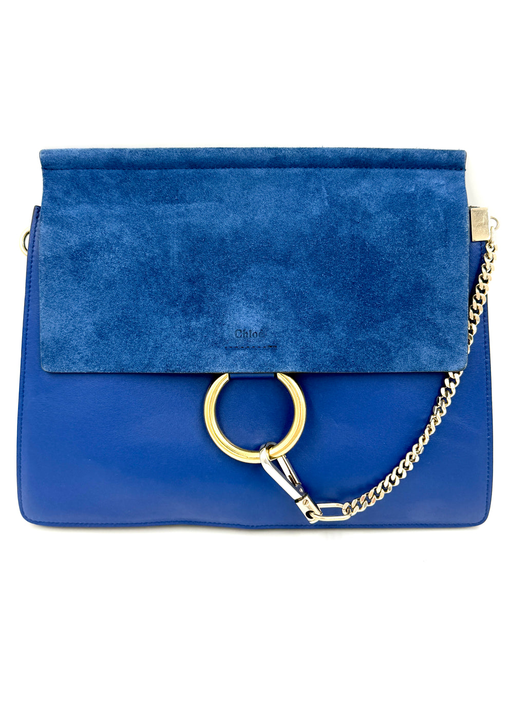 Chloe Faye Suede and Leather Mixed Metal Shoulder Bag Cobalt Pre Owned Authentic