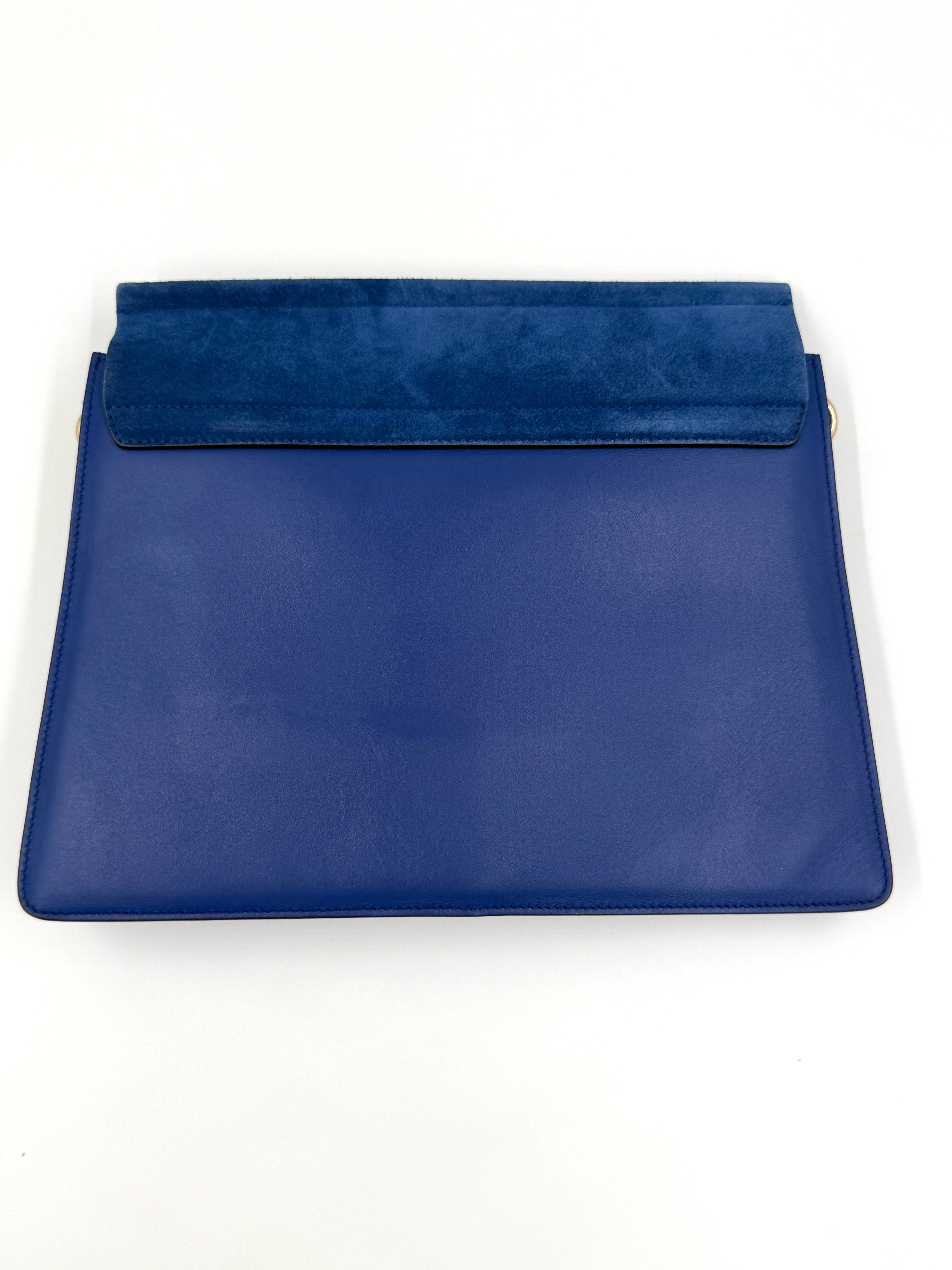 Chloe Faye Suede and Leather Mixed Metal Shoulder Bag Cobalt Pre Owned Authentic