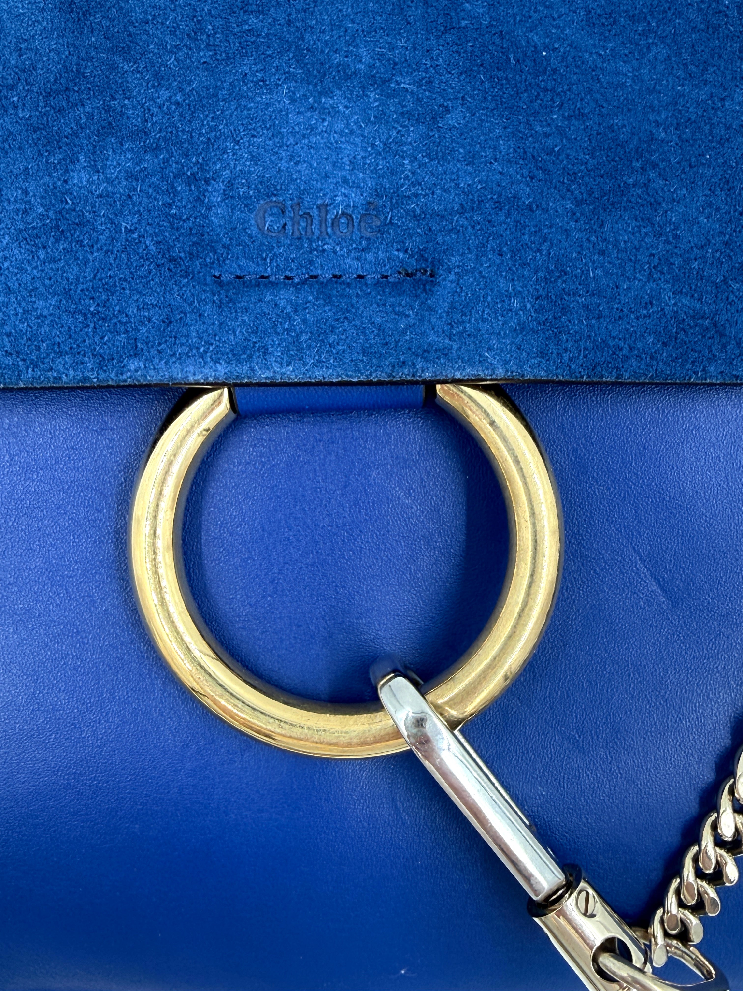 Chloe Faye Suede and Leather Mixed Metal Shoulder Bag Cobalt Pre Owned Authentic