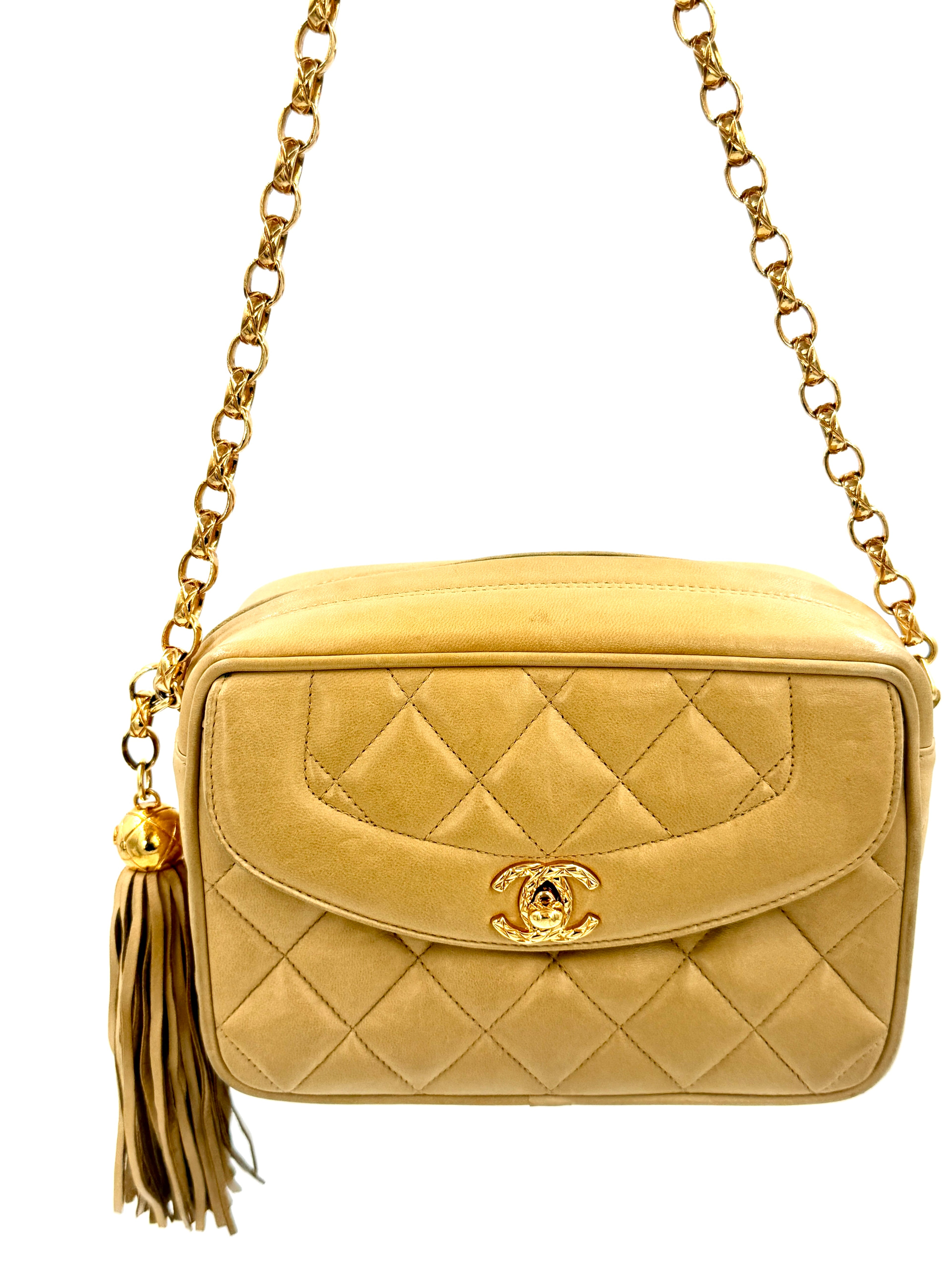 Pre-Owned Chanel Vintage Tassel Camera Bag Beige Gold Hardware - Authenticated