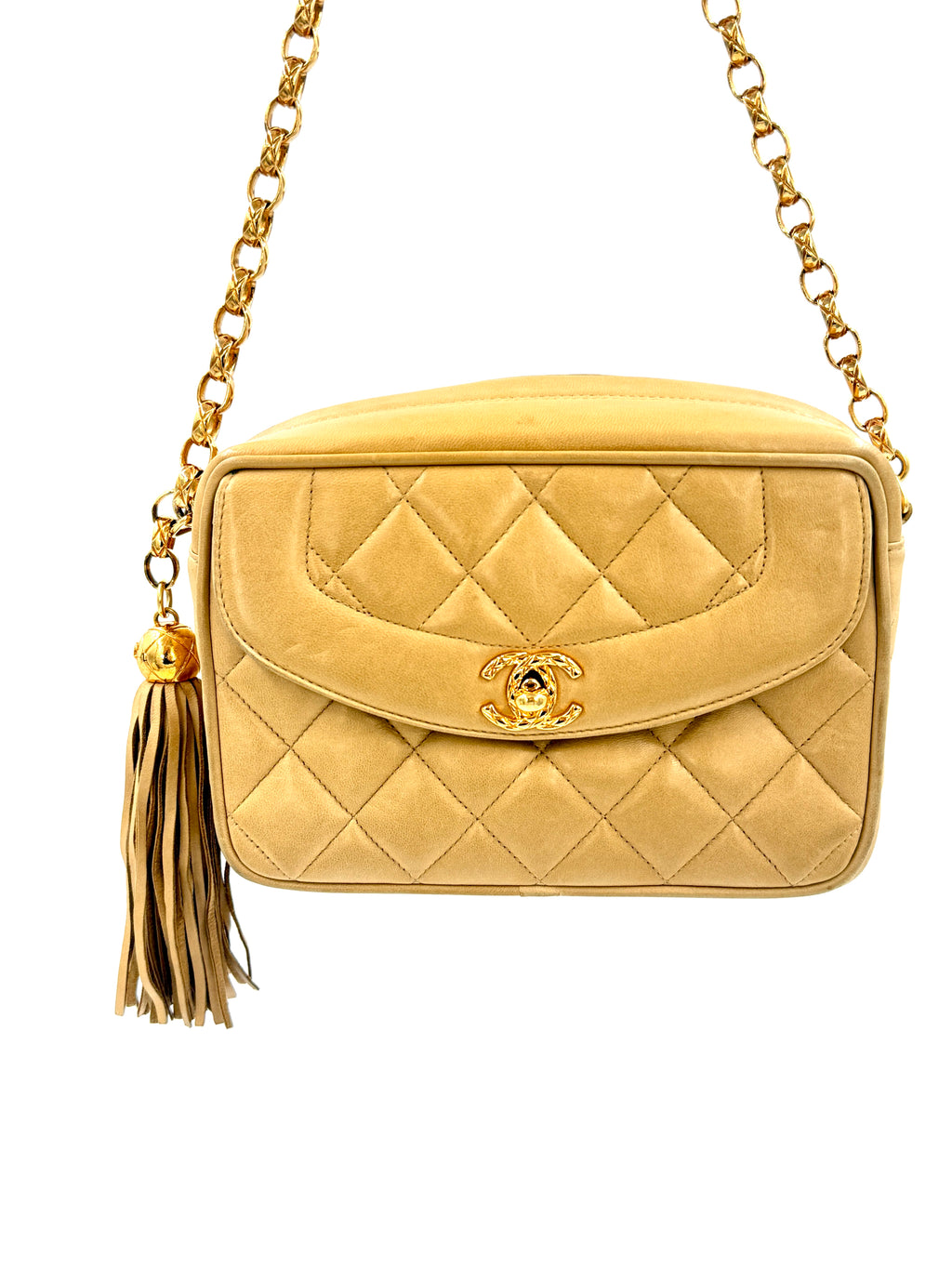 Pre-Owned Chanel Vintage Tassel Camera Bag Beige Gold Hardware - Authenticated