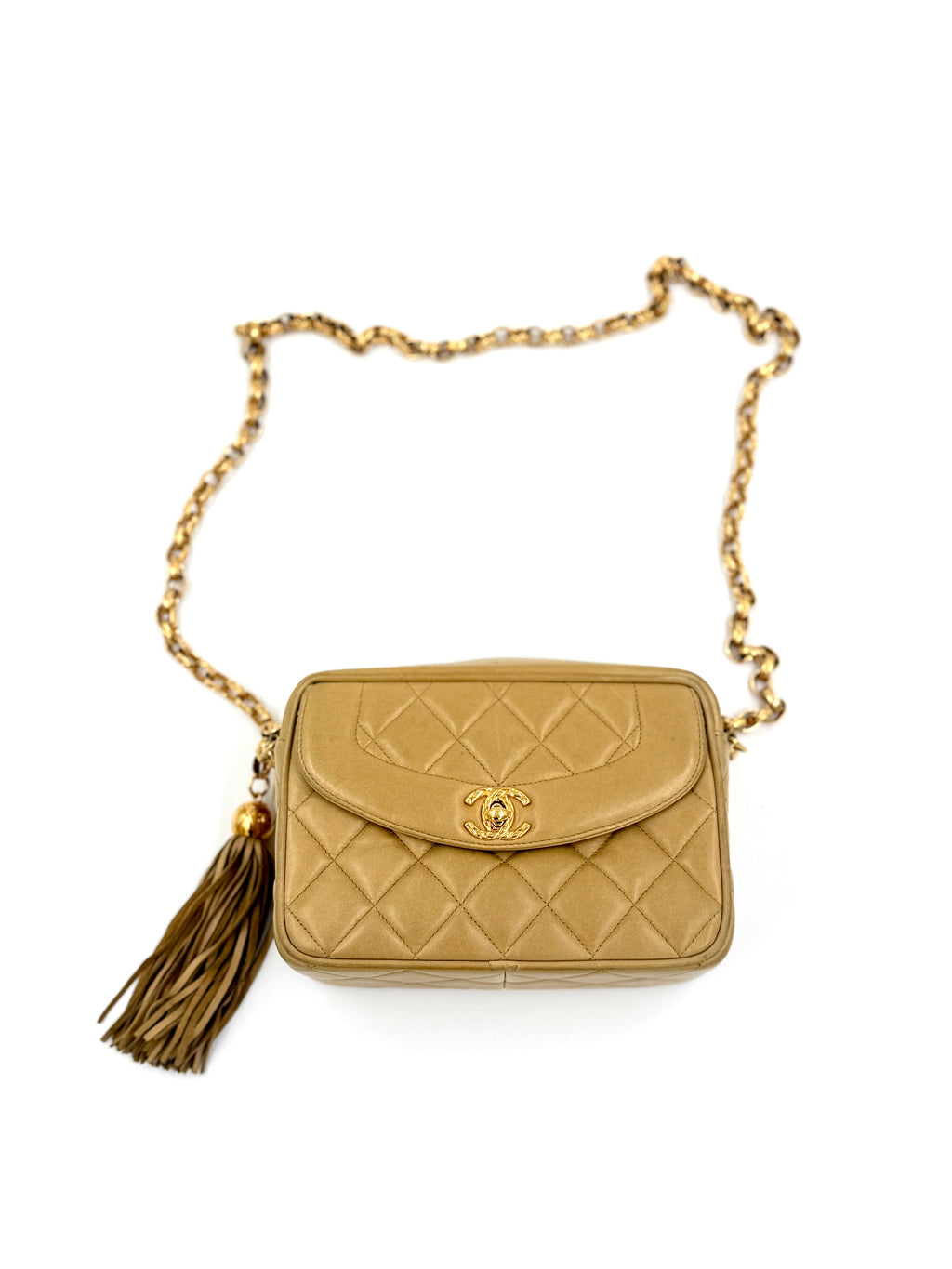 Pre-Owned Chanel Vintage Tassel Camera Bag Beige Gold Hardware - Authenticated