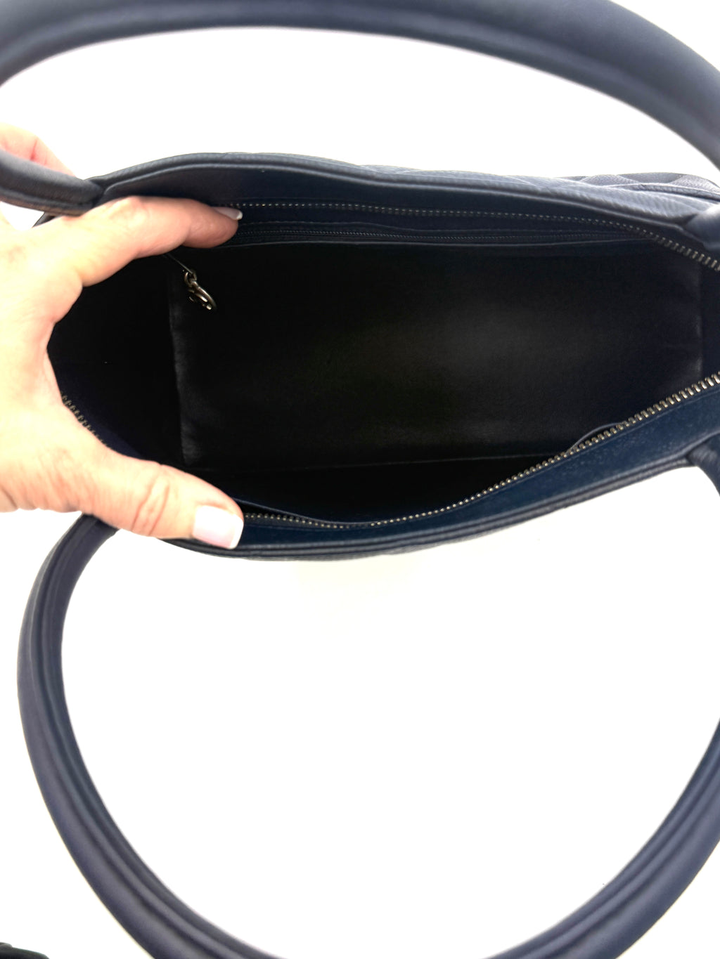 Pre-Owned Chanel Quilted Caviar Leather Navy Medallion Tote with Silver Hardware - Authenticated