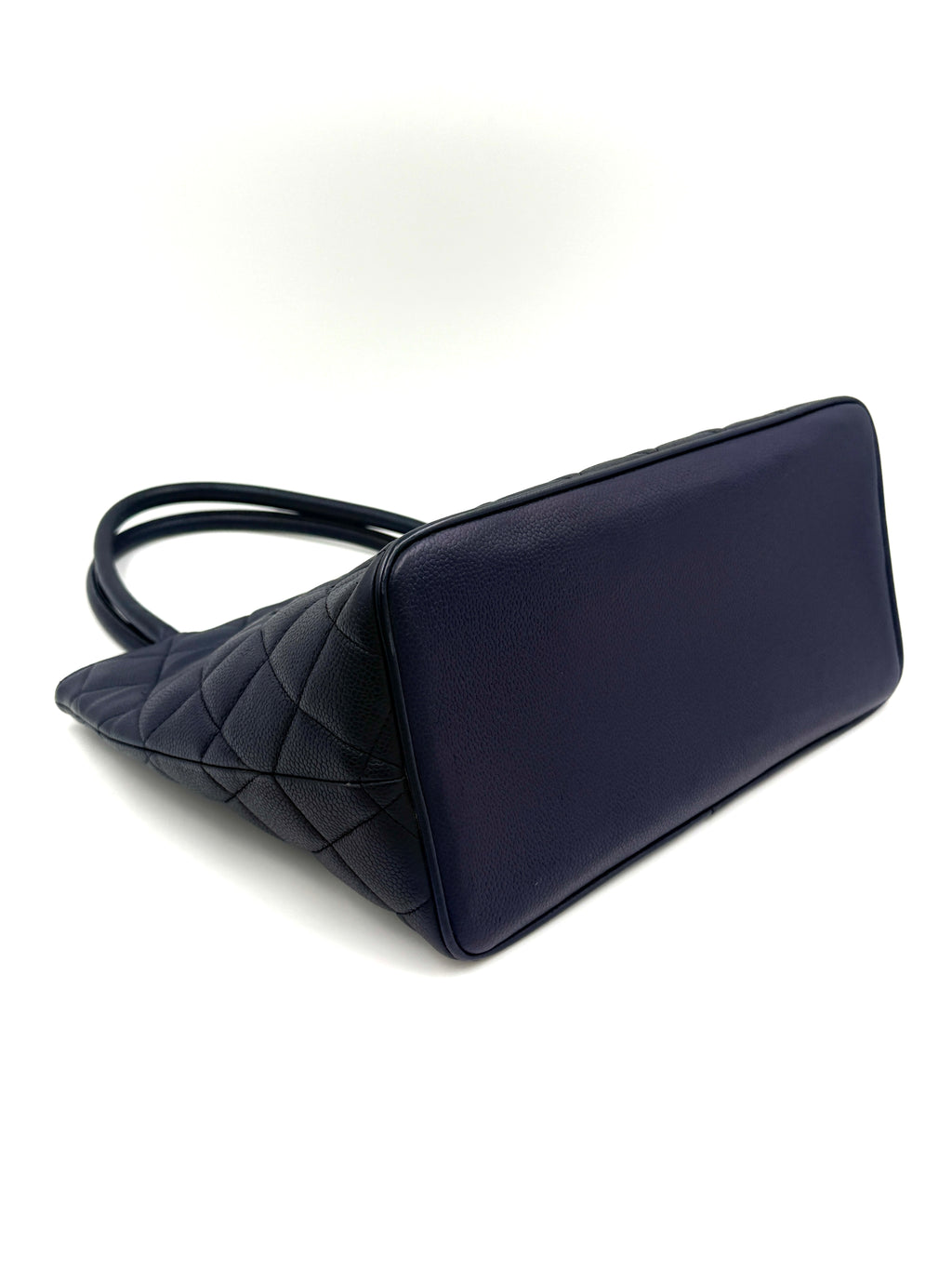 Pre-Owned Chanel Quilted Caviar Leather Navy Medallion Tote with Silver Hardware - Authenticated