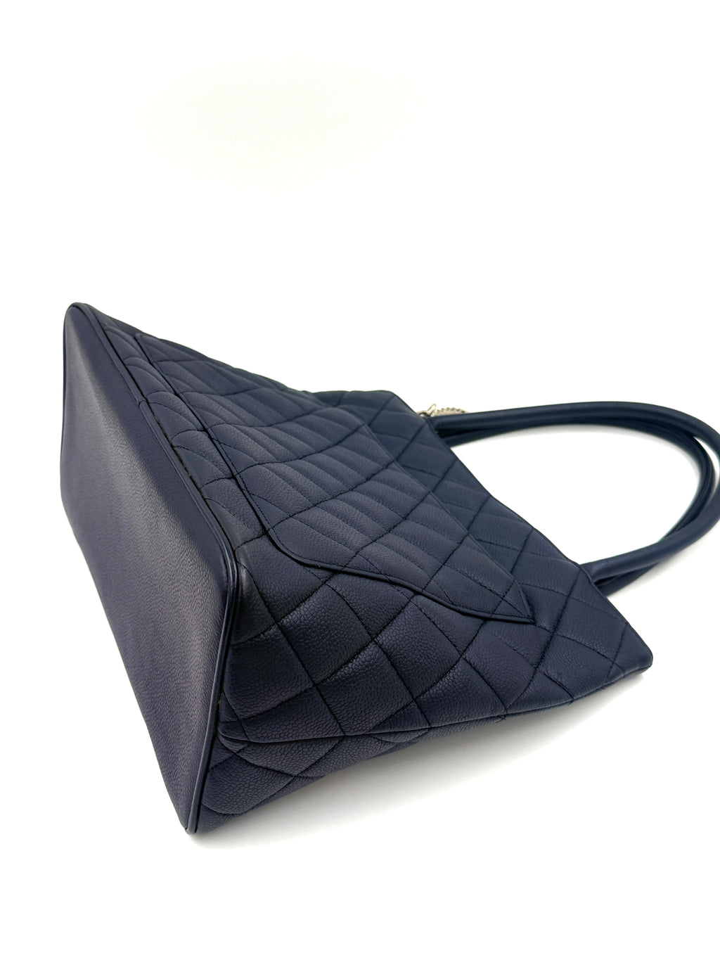 Pre-Owned Chanel Quilted Caviar Leather Navy Medallion Tote with Silver Hardware - Authenticated
