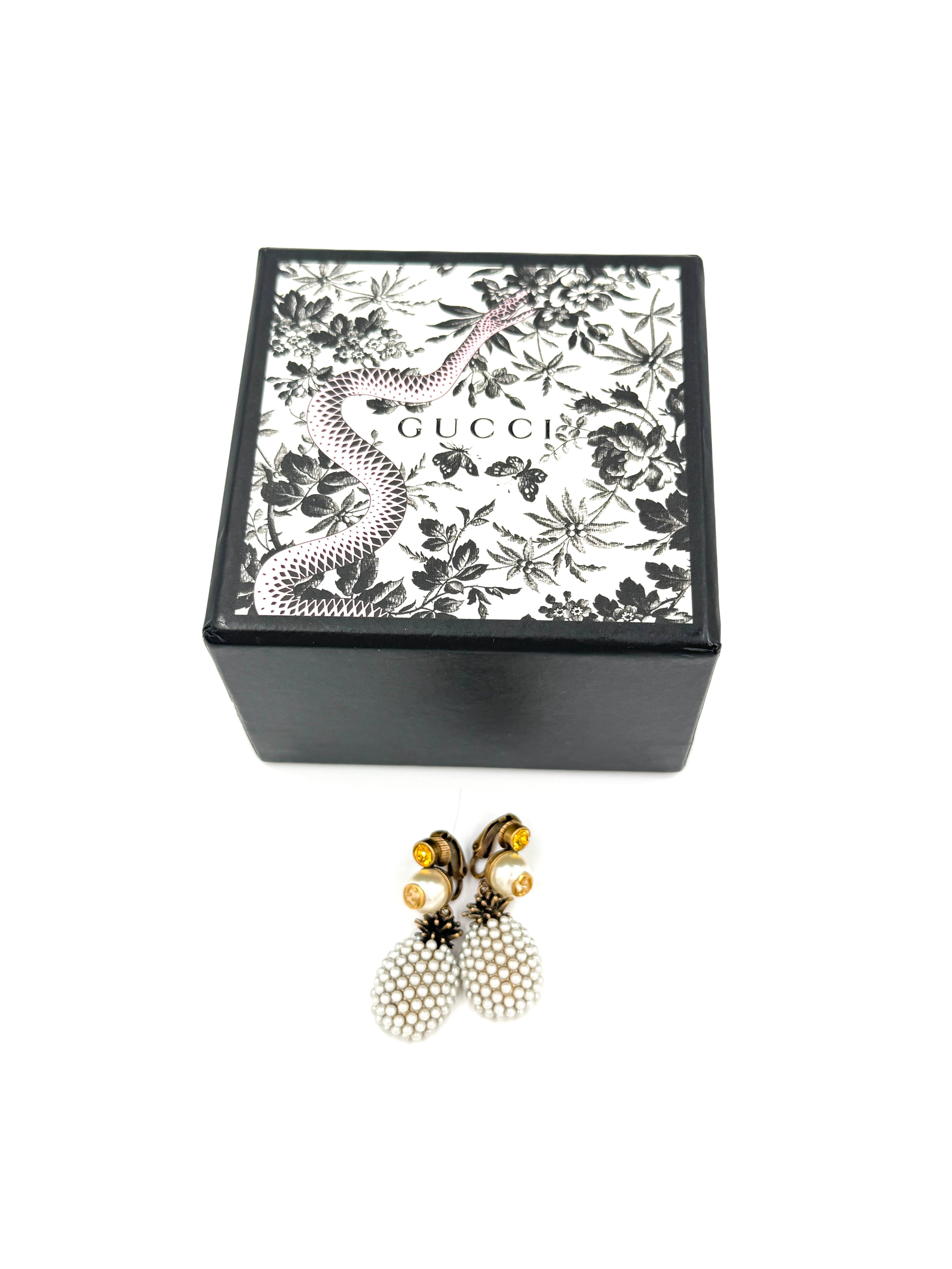 Pre-Owned Gucci Faux Pearl & Crystal Pineapple Drop Earrings - Authenticated