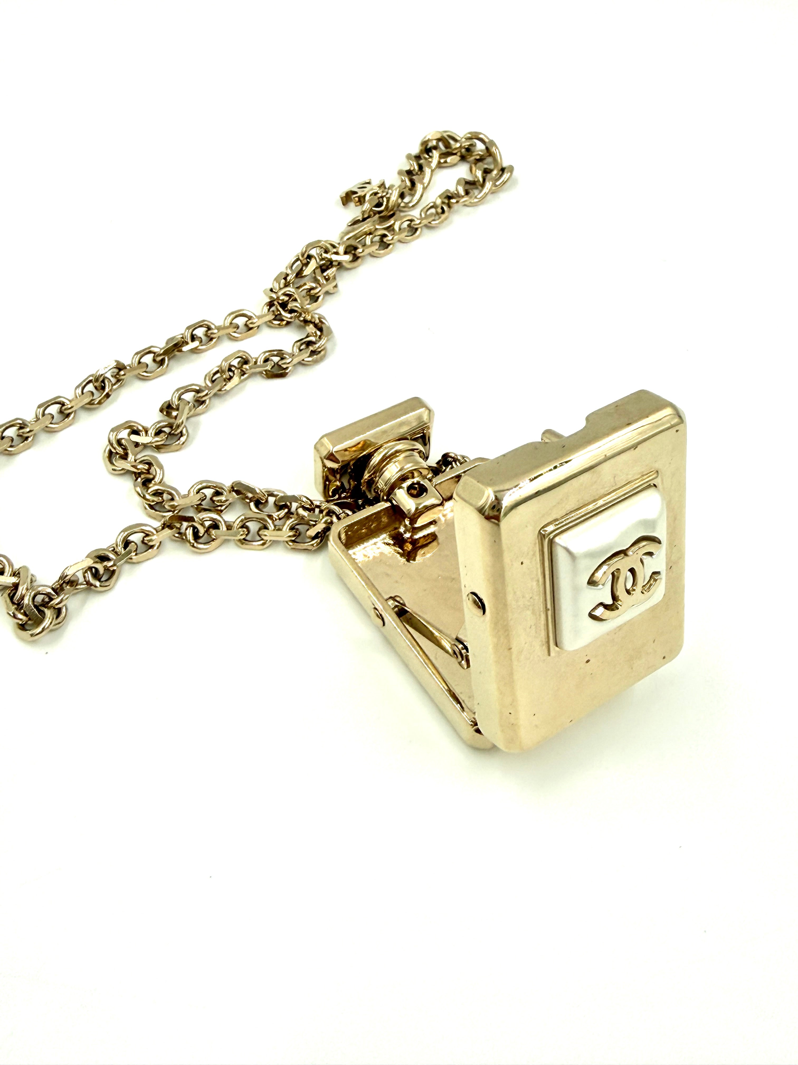 Pre-Owned Chanel 2022 Faux Pearl CC Perfume Bottle Locket Long Pendant Necklace - Authenticated