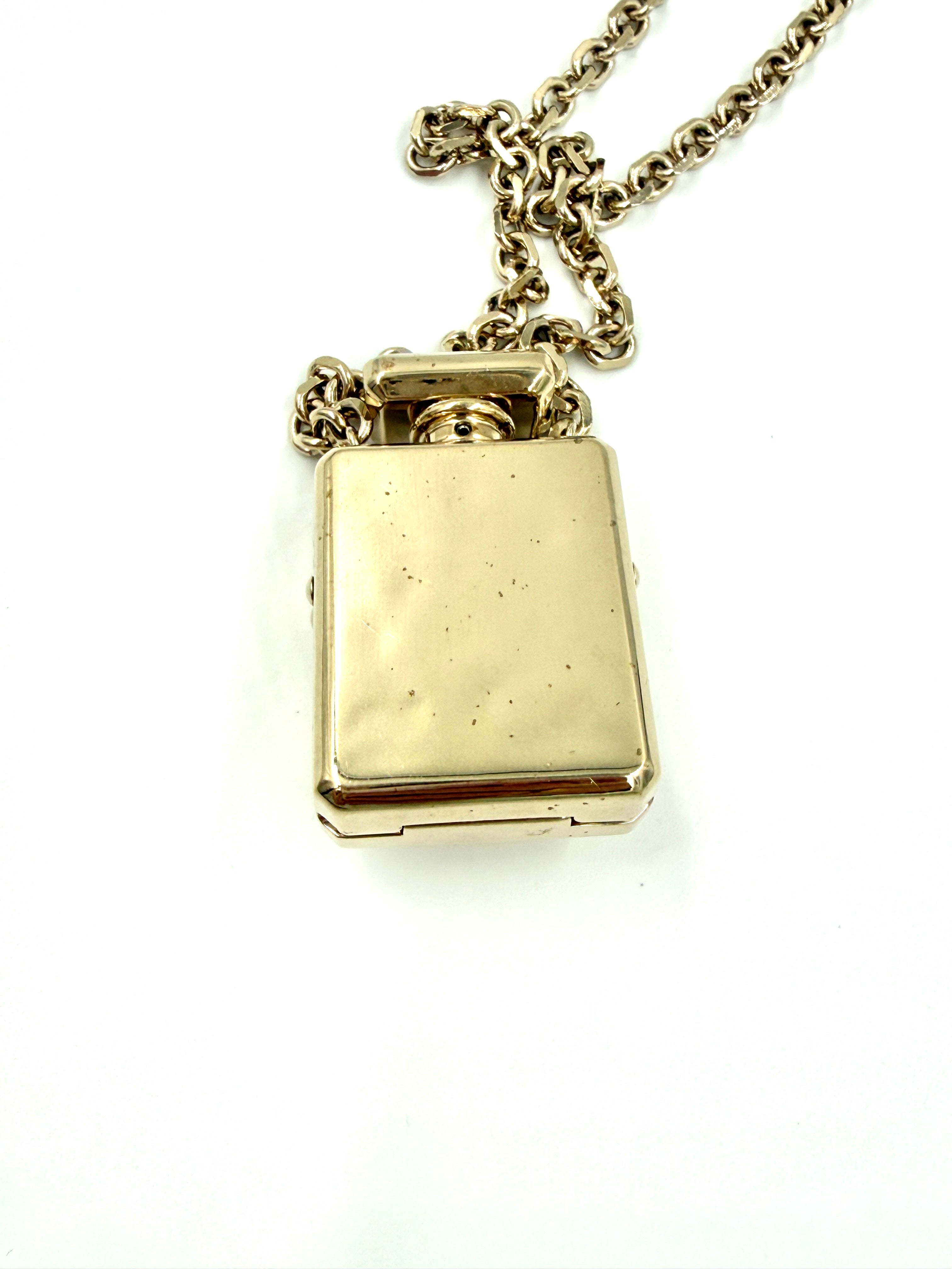 Pre-Owned Chanel 2022 Faux Pearl CC Perfume Bottle Locket Long Pendant Necklace - Authenticated