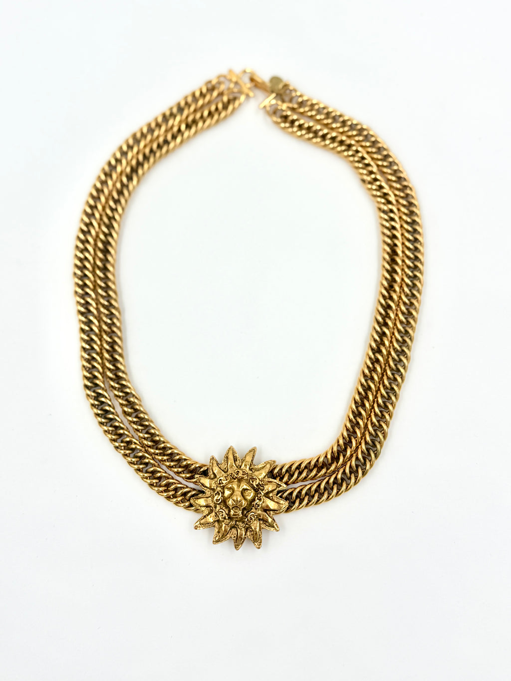 Pre-Owned Chanel Leo Lion Sun Medallion Double Chain Necklace - Authenticated