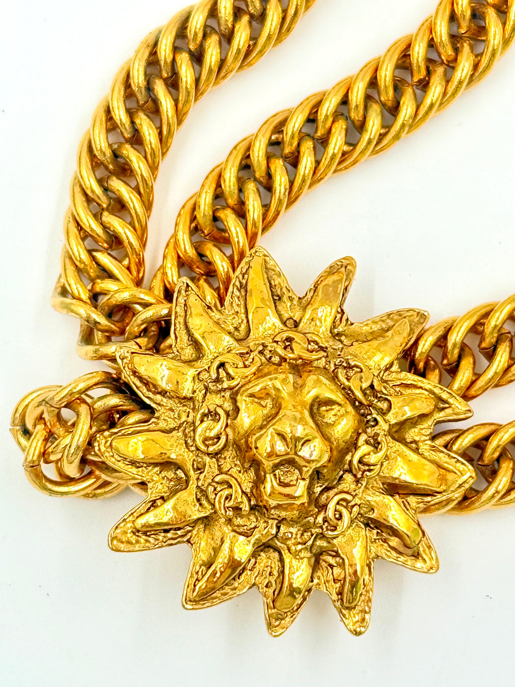Pre-Owned Chanel Leo Lion Sun Medallion Double Chain Necklace - Authenticated