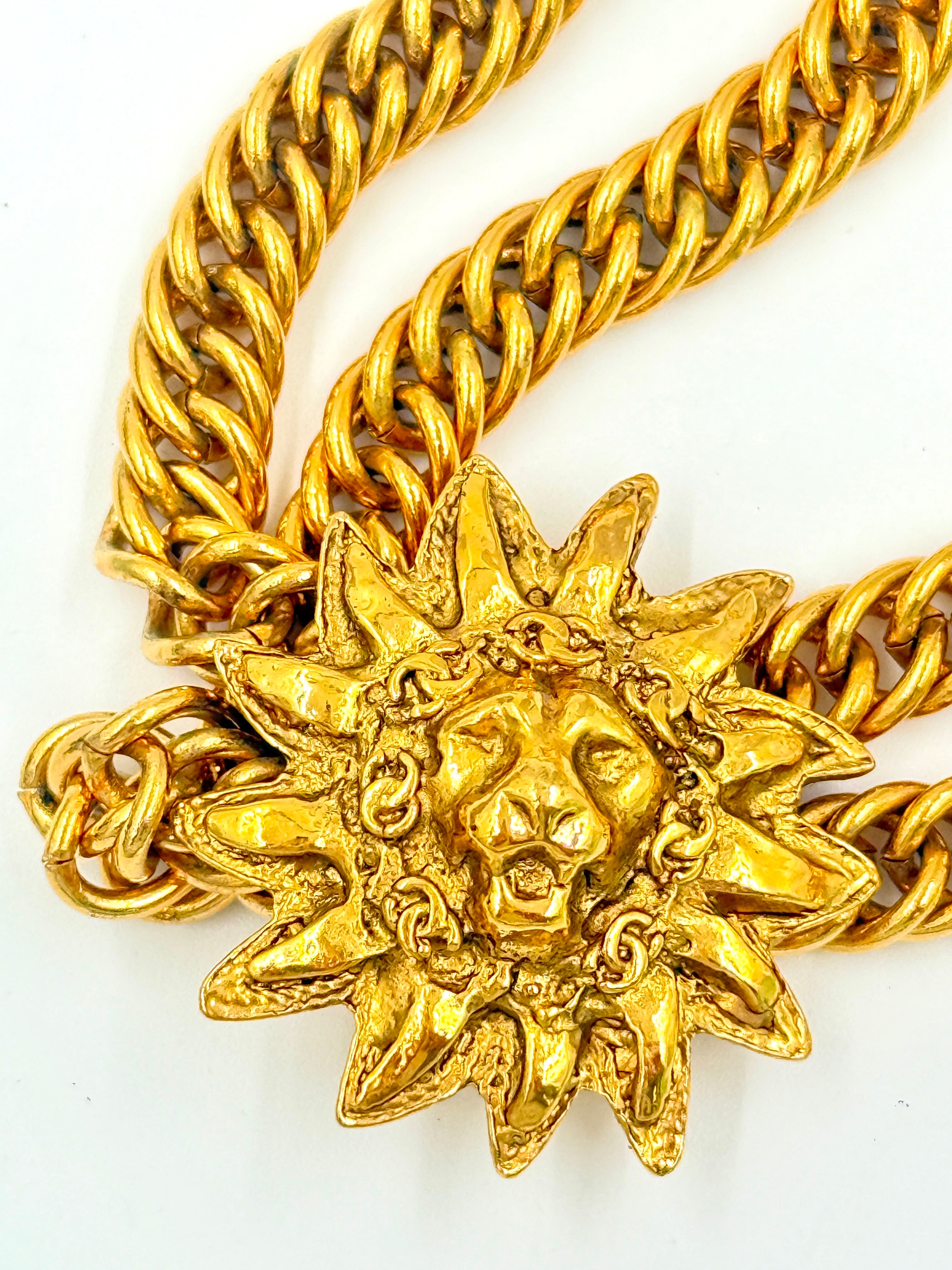 Pre-Owned Chanel Leo Lion Sun Medallion Double Chain Necklace - Authenticated