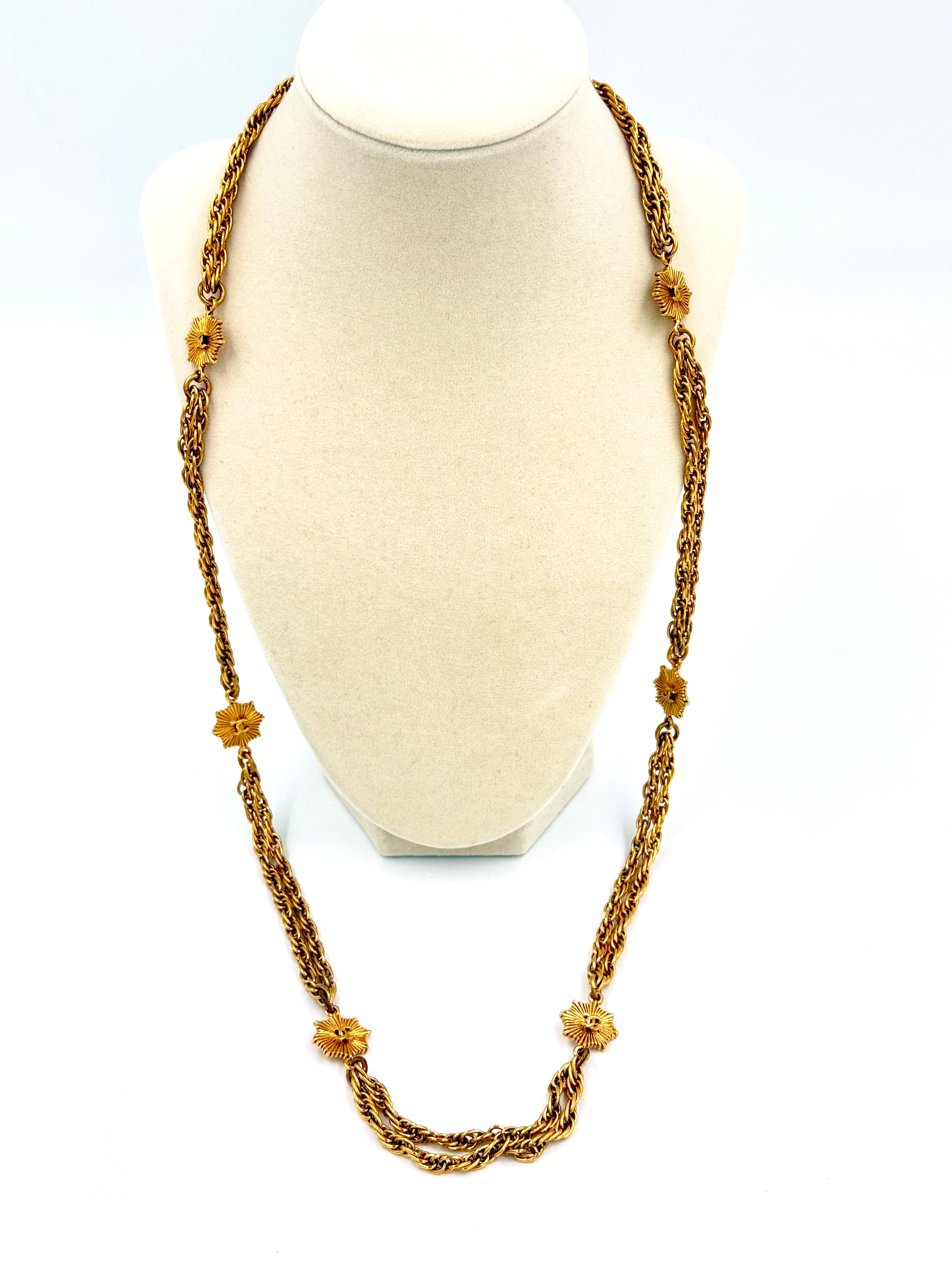 Pre-Owned Authentic Chanel CC Sunburst Double Chain Gold Plated Necklace - Authenticated