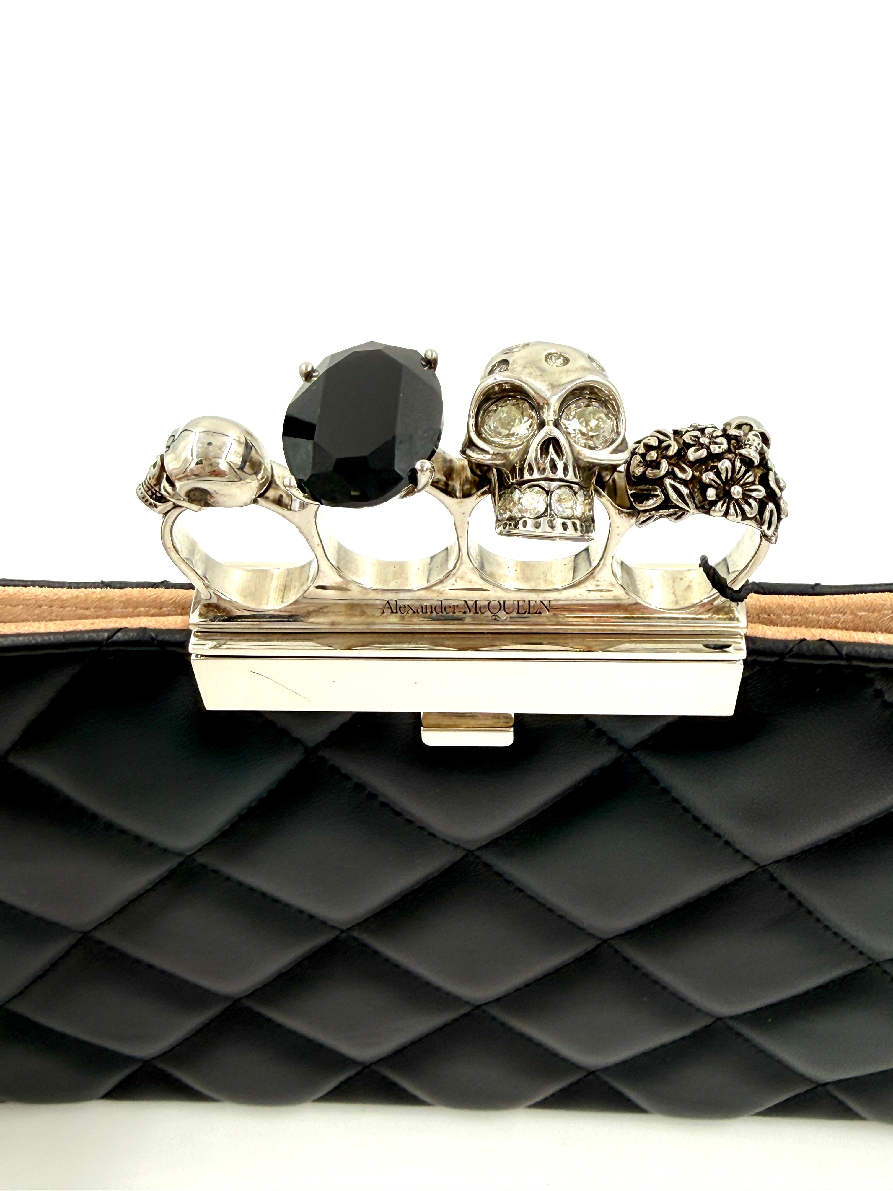 Pre-Owned Alexander McQueen Flat Knuckle Clutch Quilted Leather Black - Authenticated