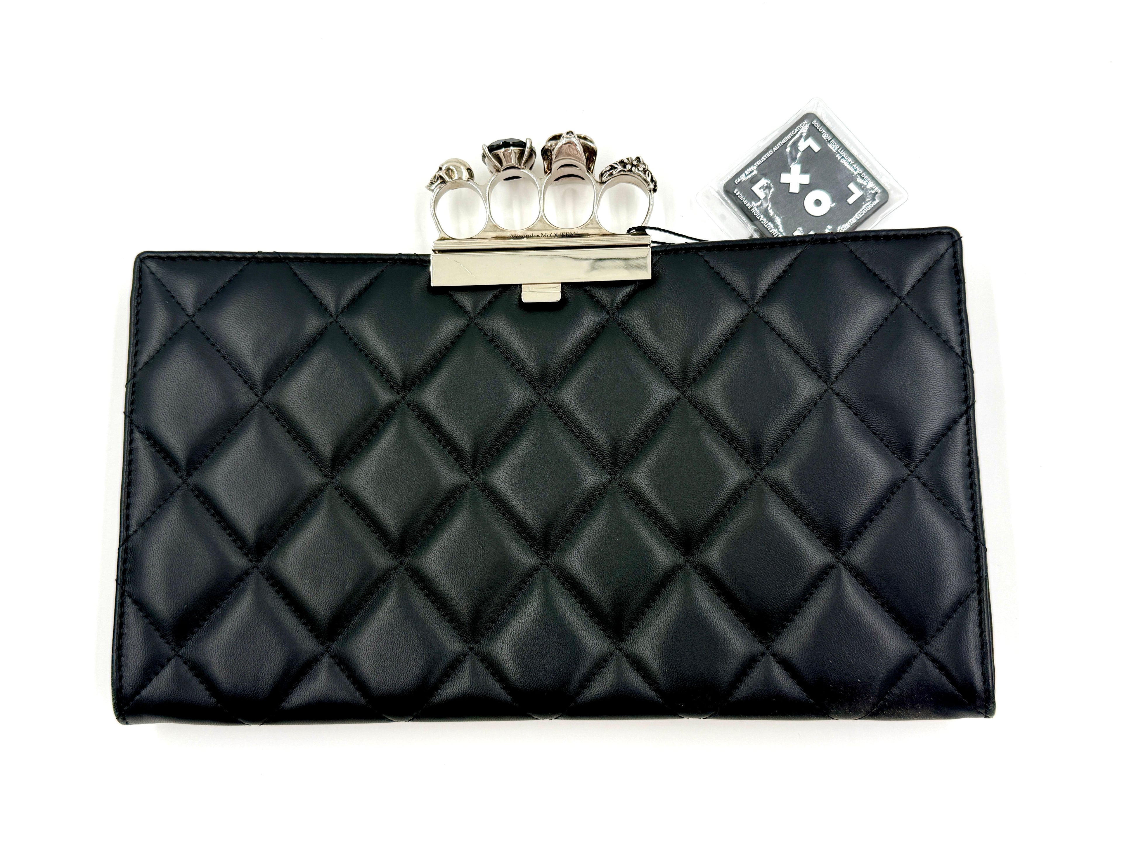 Pre-Owned Alexander McQueen Flat Knuckle Clutch Quilted Leather Black - Authenticated