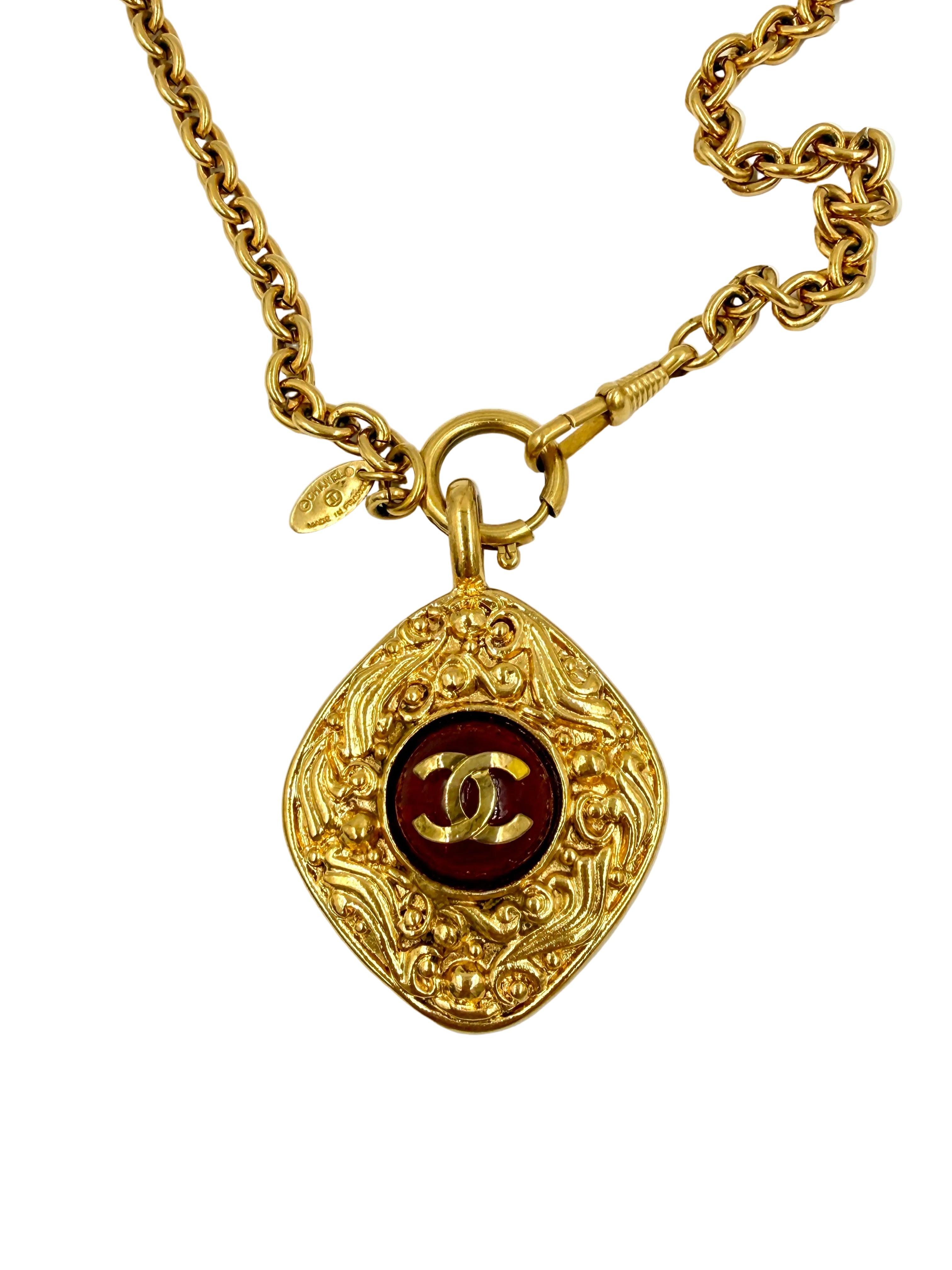 Pre-Owned Chanel Vintage CC Red Gripoix 24k Gold Plated Necklace - Authenticated