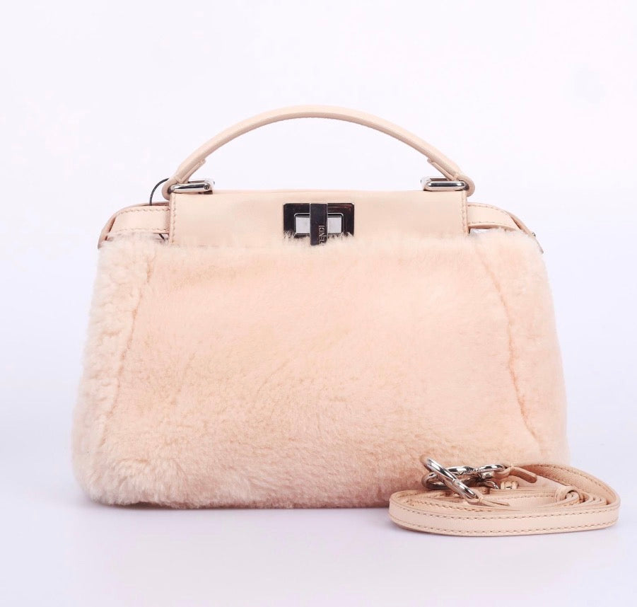 Pre-Owned Fendi Shearling Pink Mini Peekaboo Bag - Authenticated