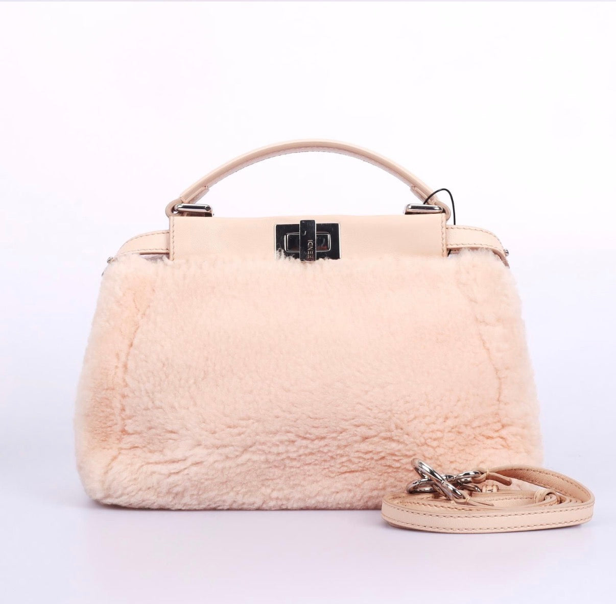 Pre-Owned Fendi Shearling Pink Mini Peekaboo Bag - Authenticated