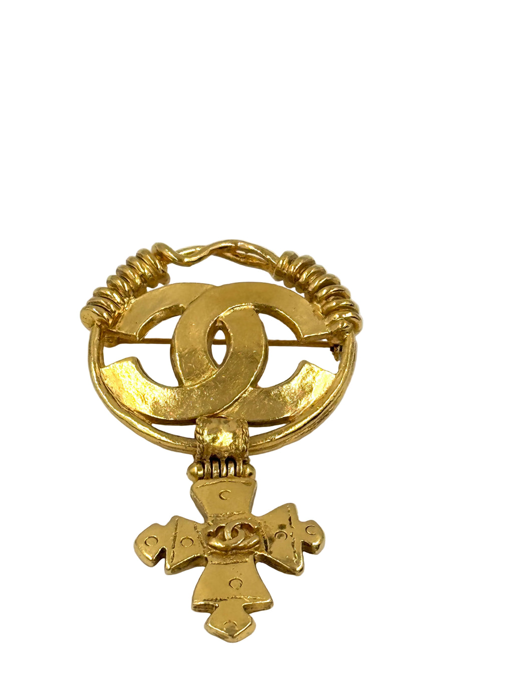 Pre-Owned Chanel Vintage Gold Plated Swing Cross Brooch - Authenticated