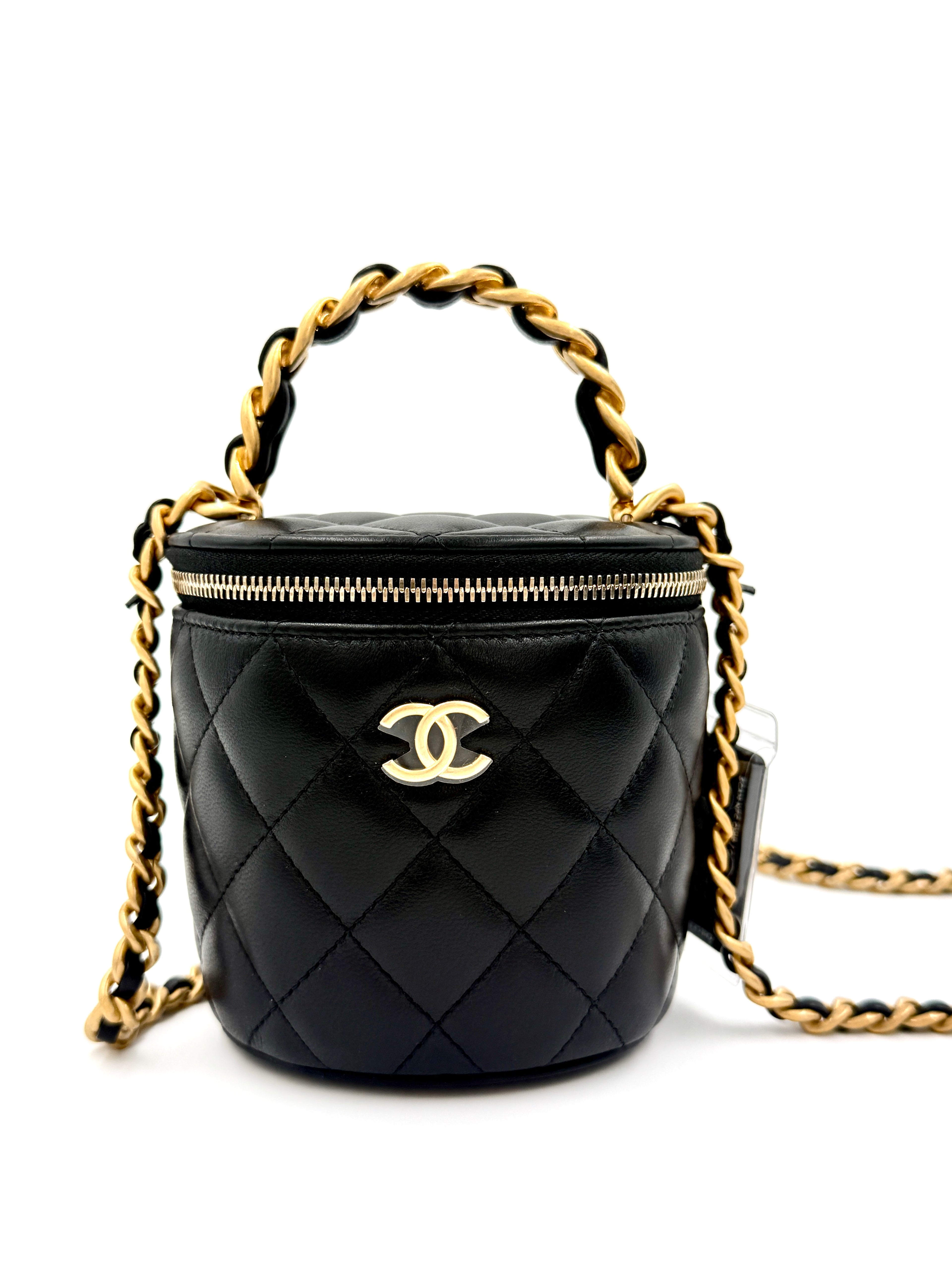 Pre-owned CHANEL Black Lambskin Quilted Afternoon Tea Top Handle Vanity Case Authenticated