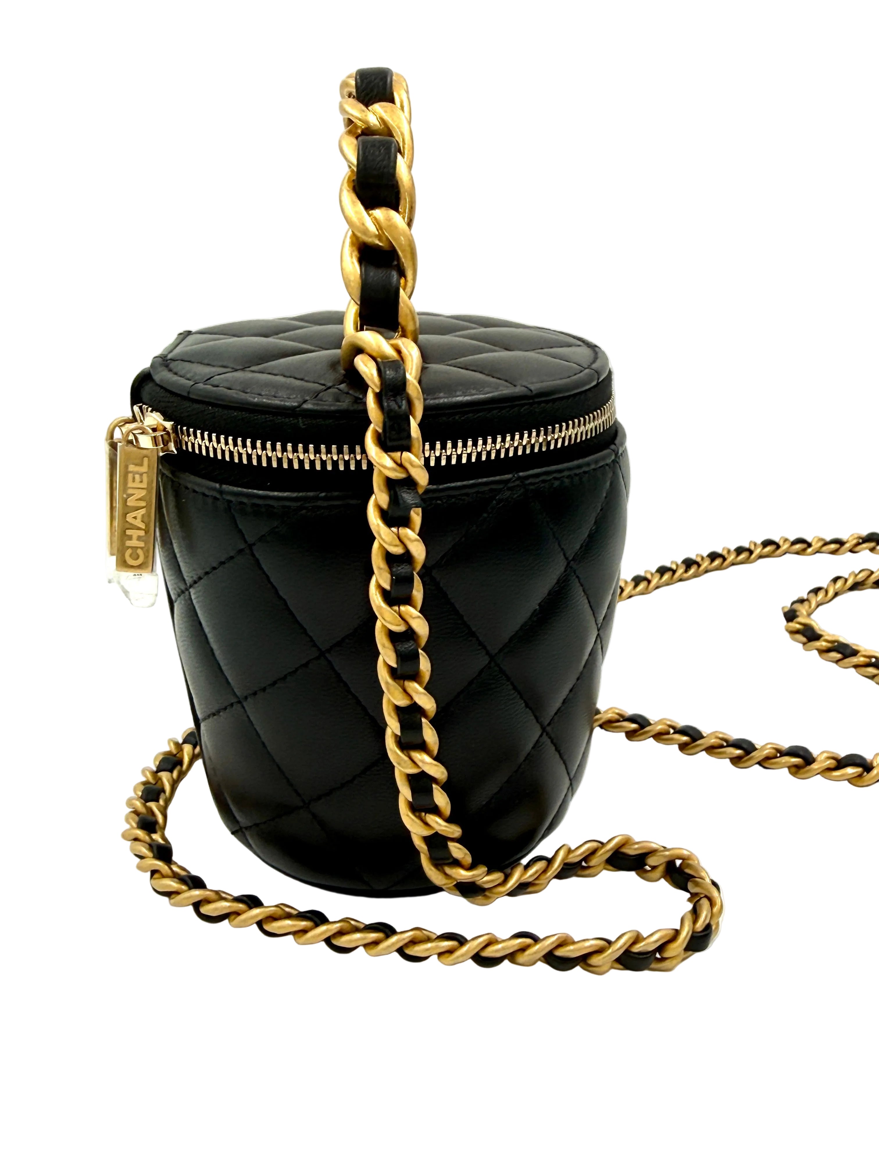 Pre-owned CHANEL Black Lambskin Quilted Afternoon Tea Top Handle Vanity Case Authenticated