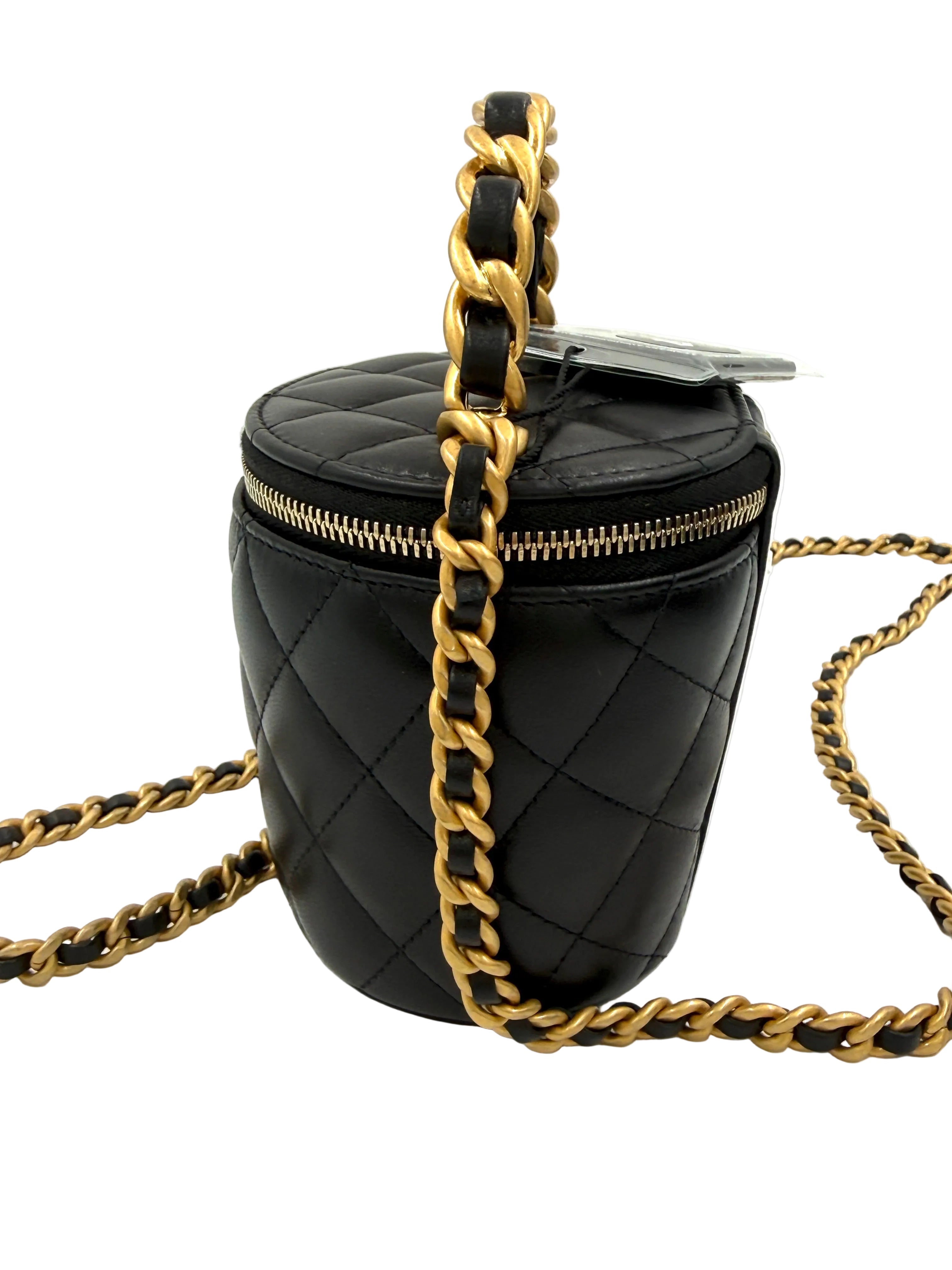 Pre-owned CHANEL Black Lambskin Quilted Afternoon Tea Top Handle Vanity Case Authenticated