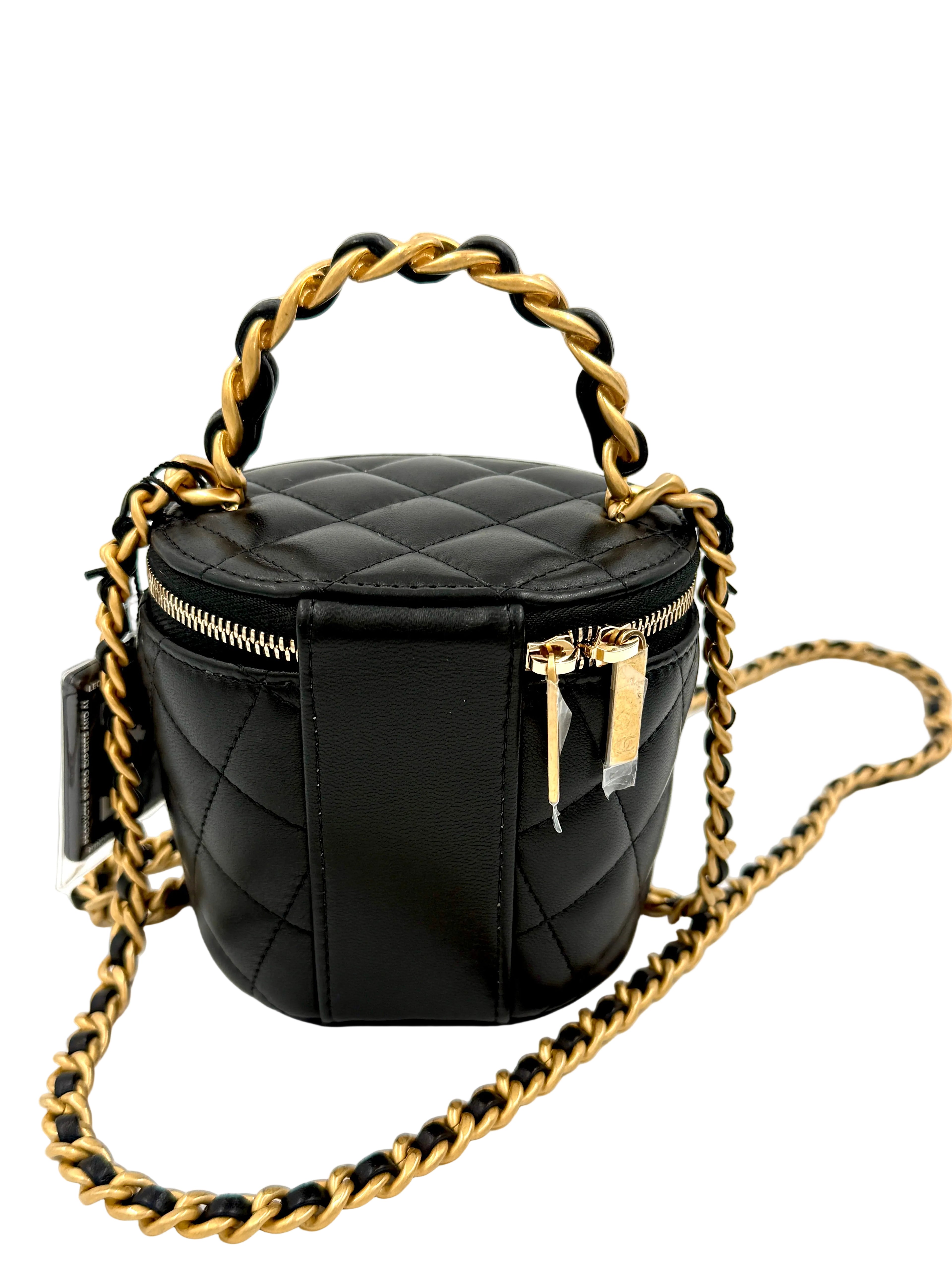 Pre-owned CHANEL Black Lambskin Quilted Afternoon Tea Top Handle Vanity Case Authenticated