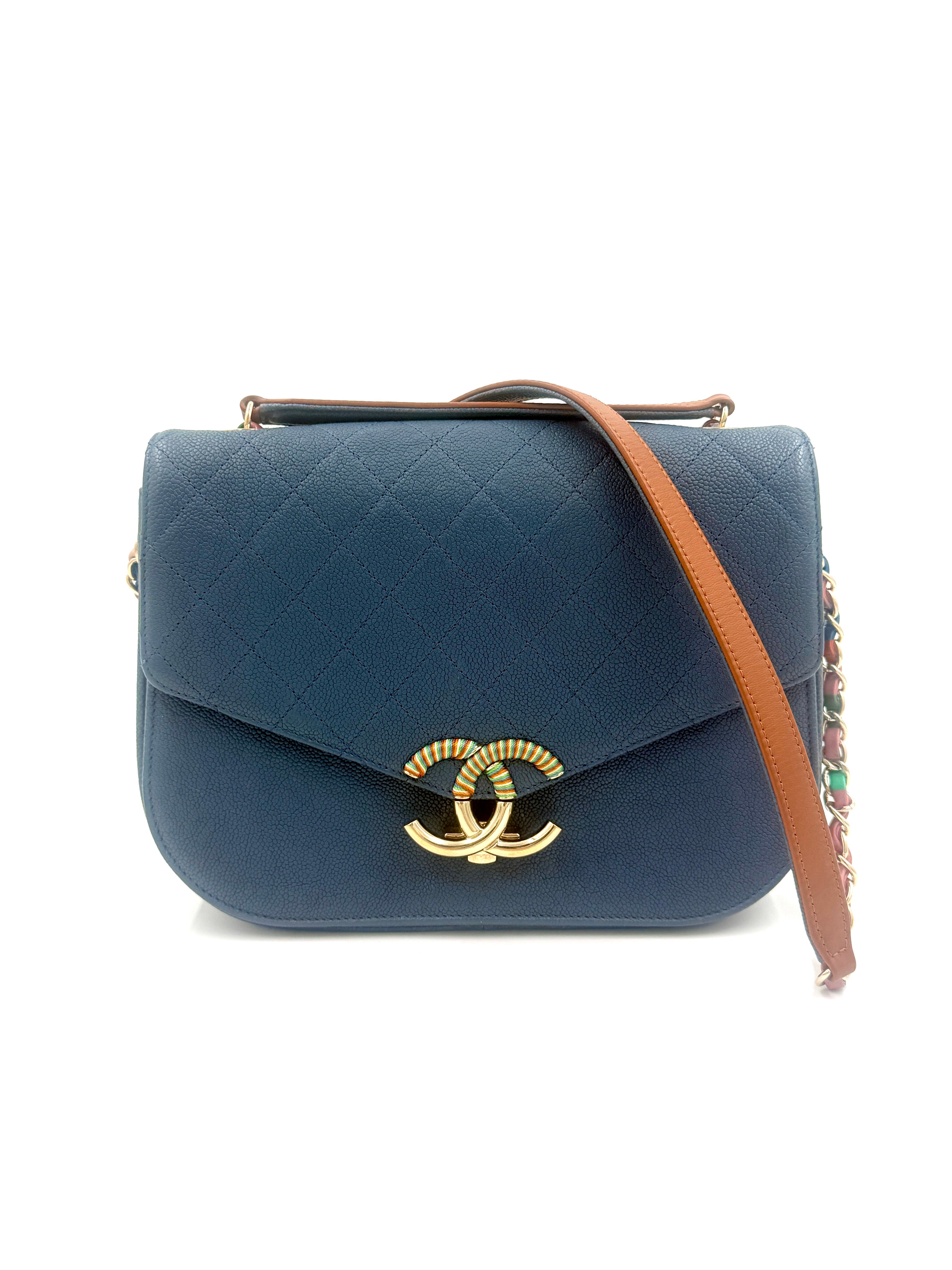 Pre-Owned Chanel Paris-Cuba Thread Around Flap Bag Blue Caviar Leather - Authenticated
