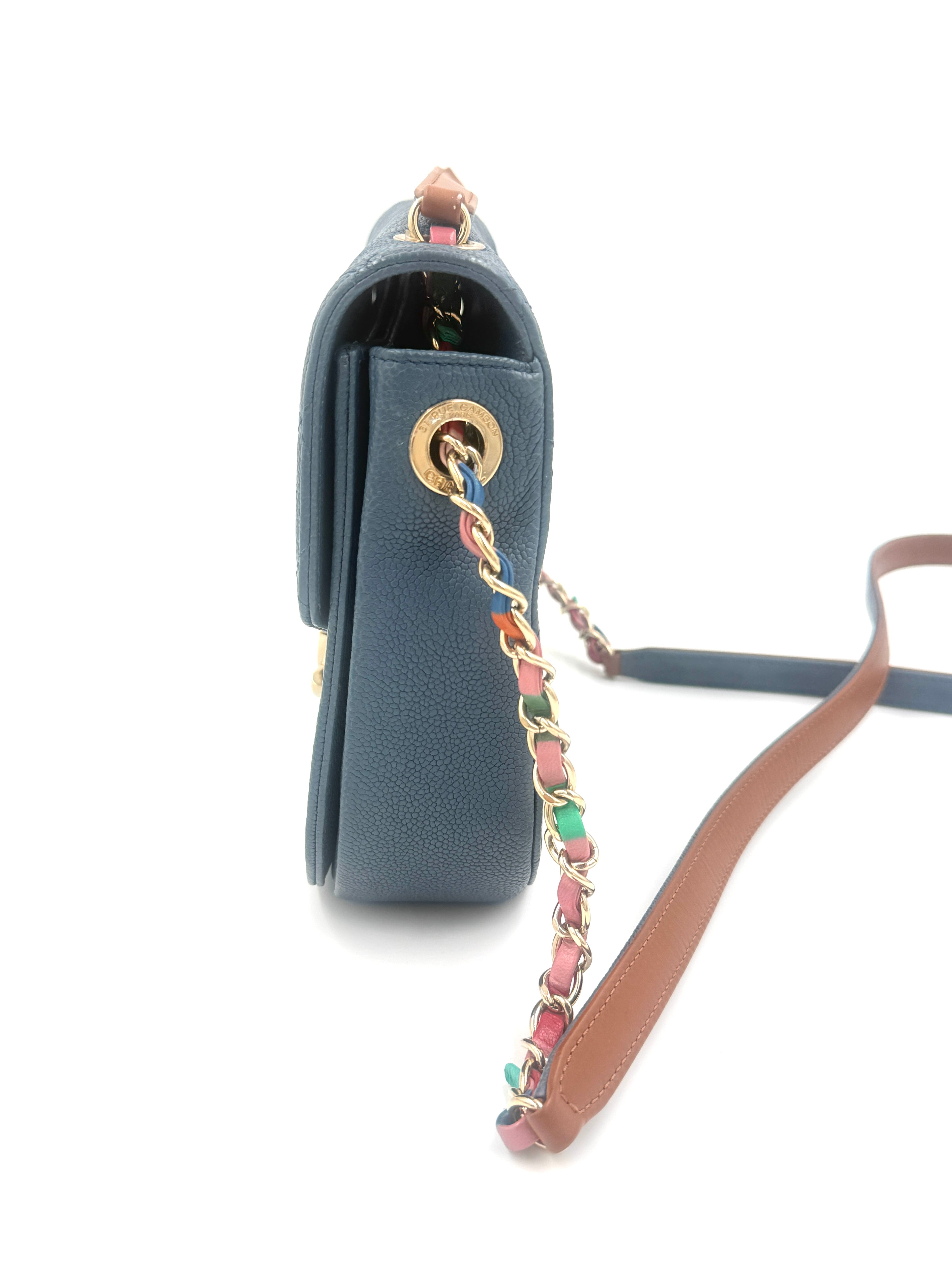 Pre-Owned Chanel Paris-Cuba Thread Around Flap Bag Blue Caviar Leather - Authenticated