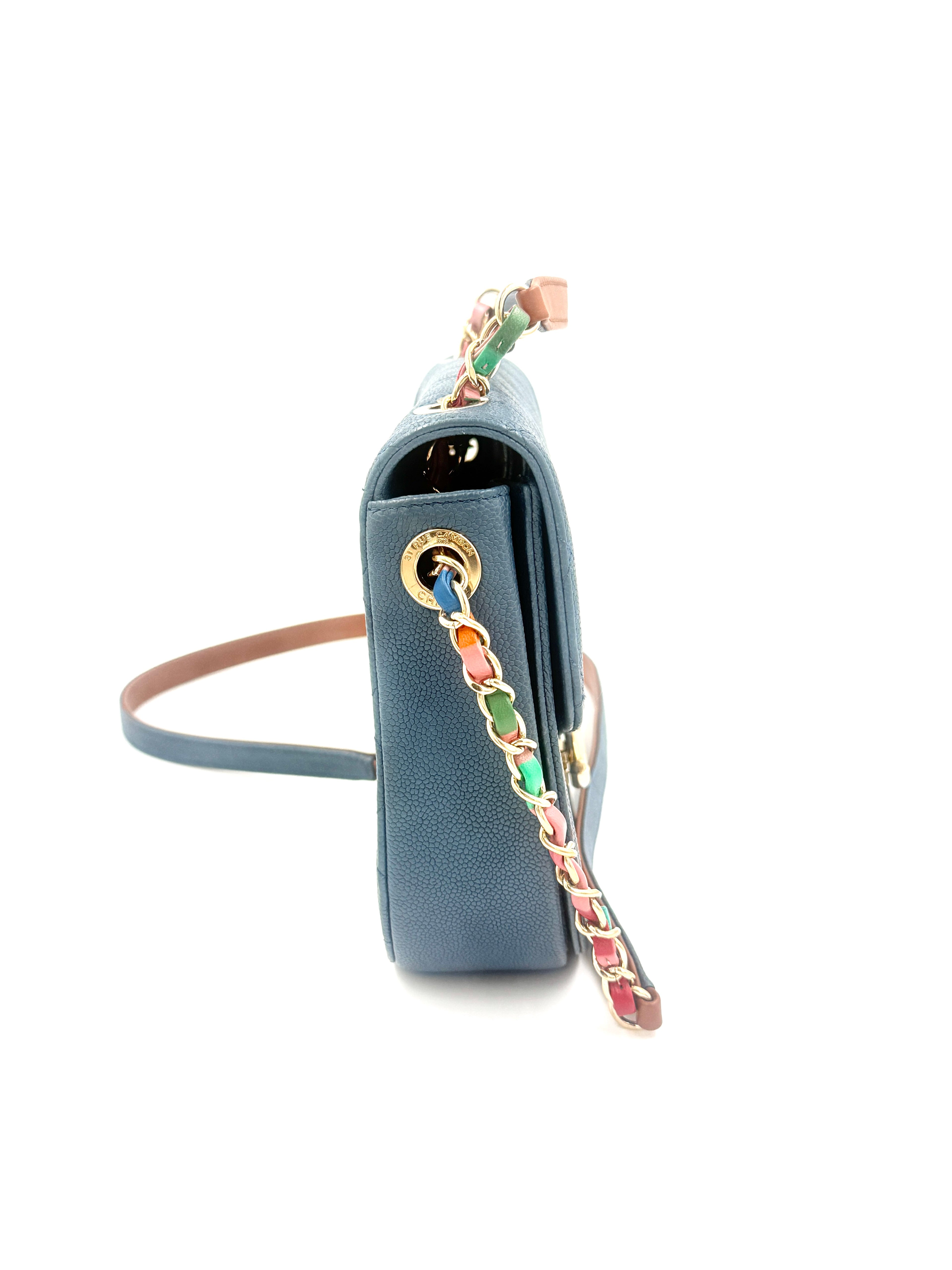 Pre-Owned Chanel Paris-Cuba Thread Around Flap Bag Blue Caviar Leather - Authenticated