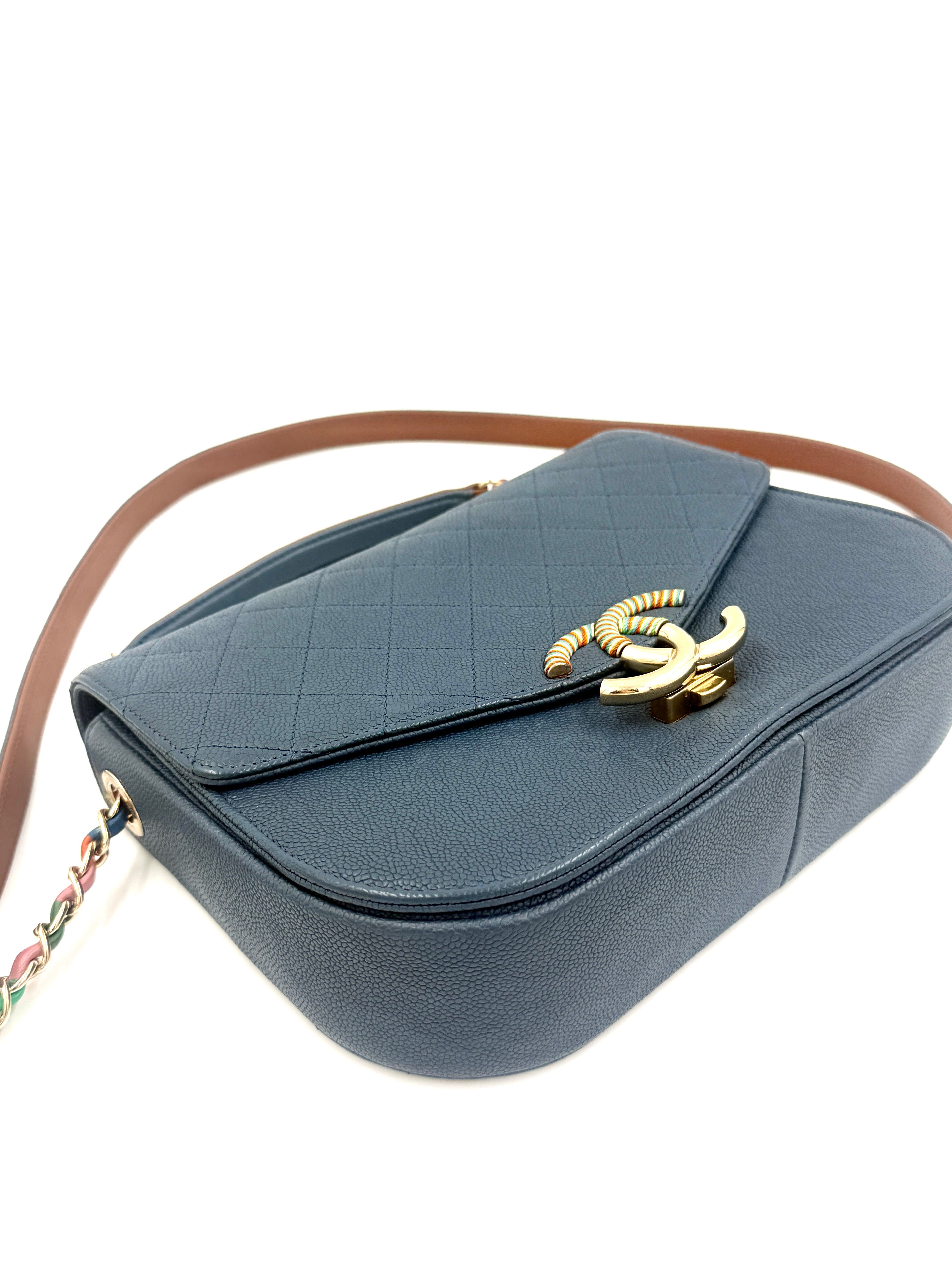 Pre-Owned Chanel Paris-Cuba Thread Around Flap Bag Blue Caviar Leather - Authenticated