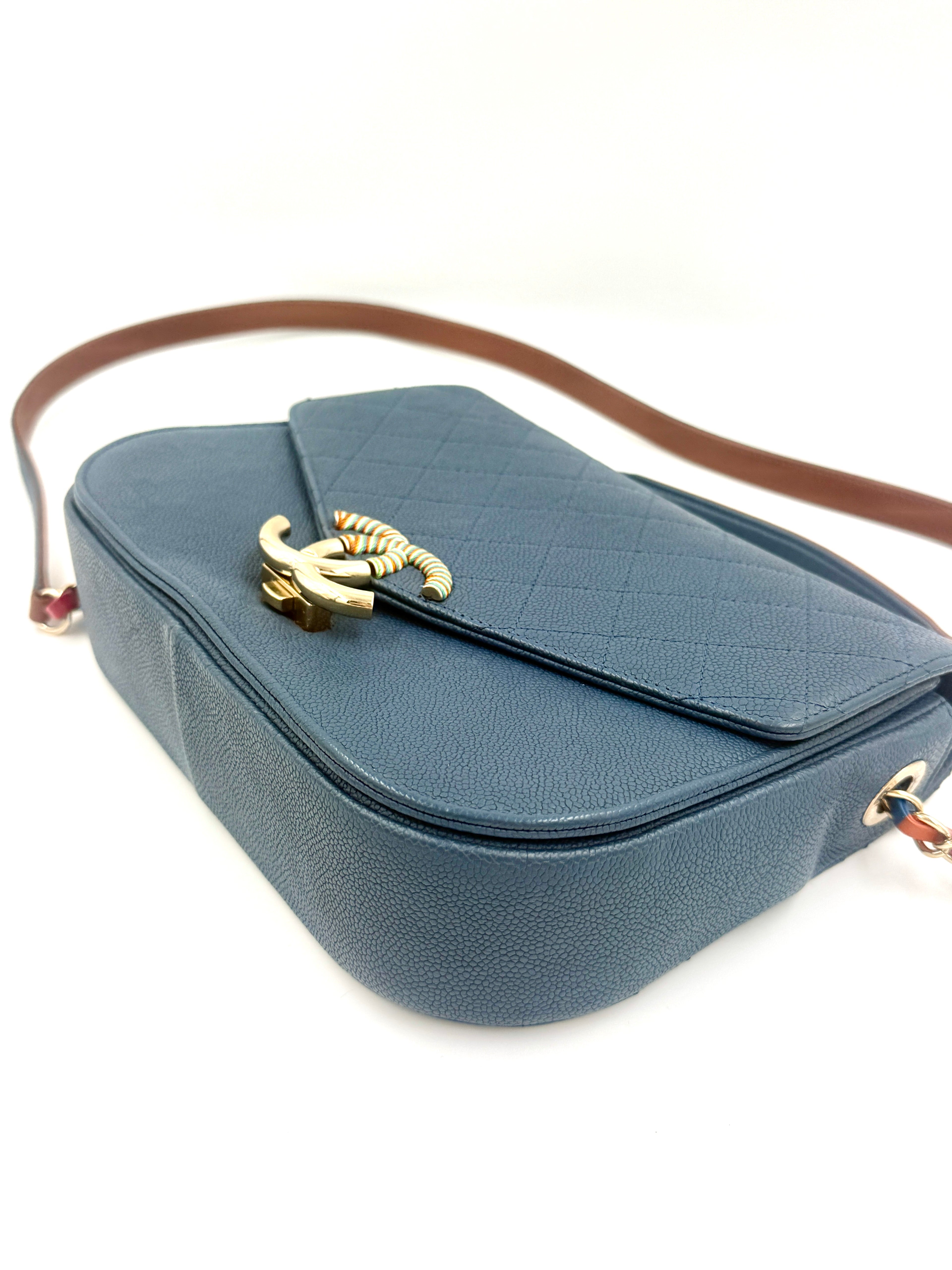 Pre-Owned Chanel Paris-Cuba Thread Around Flap Bag Blue Caviar Leather - Authenticated