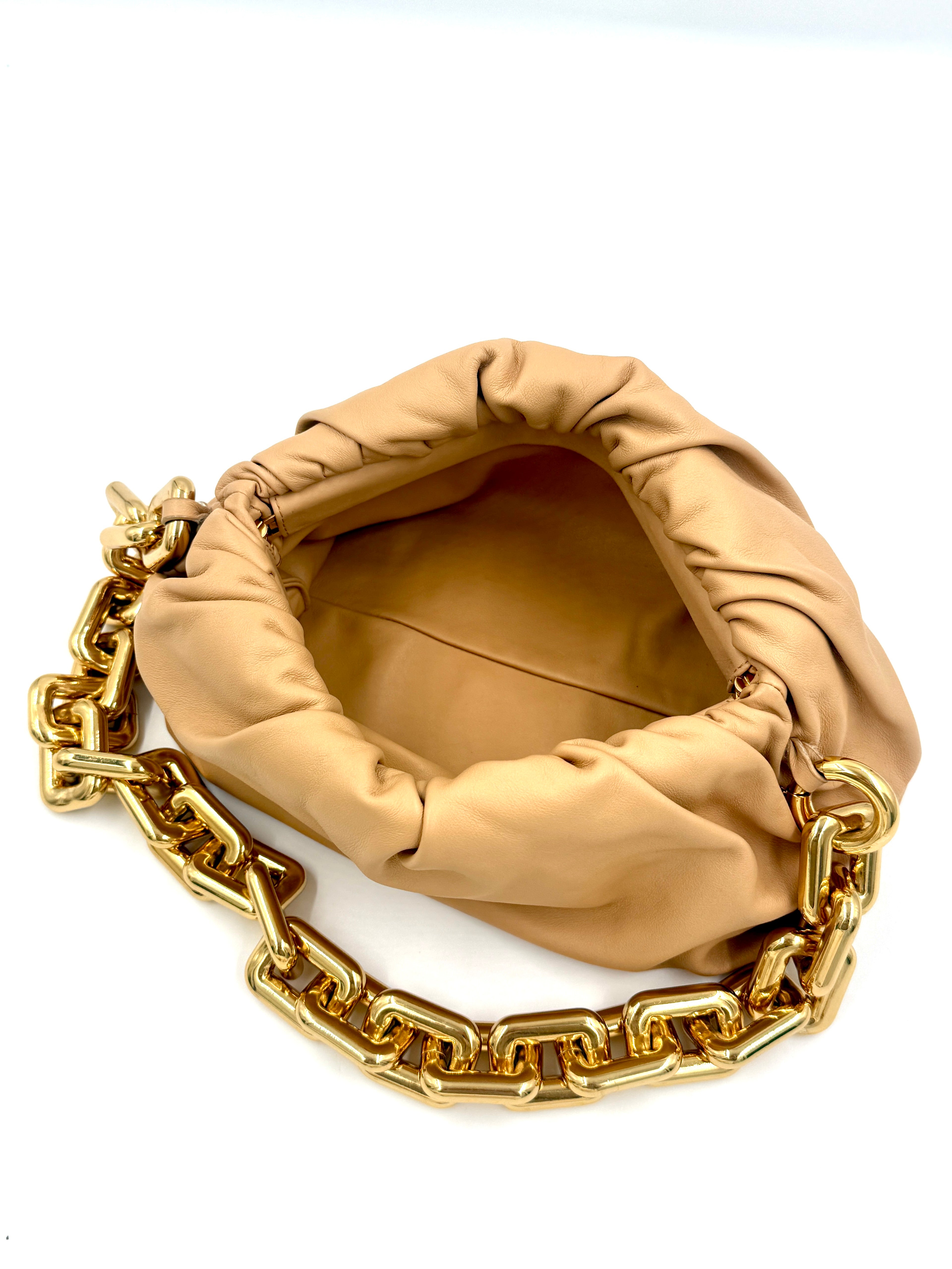 Pre-Owned Bottega Veneta The Chain Pouch Shoulder Bag - Almond Folded Calf Leather - Authenticated