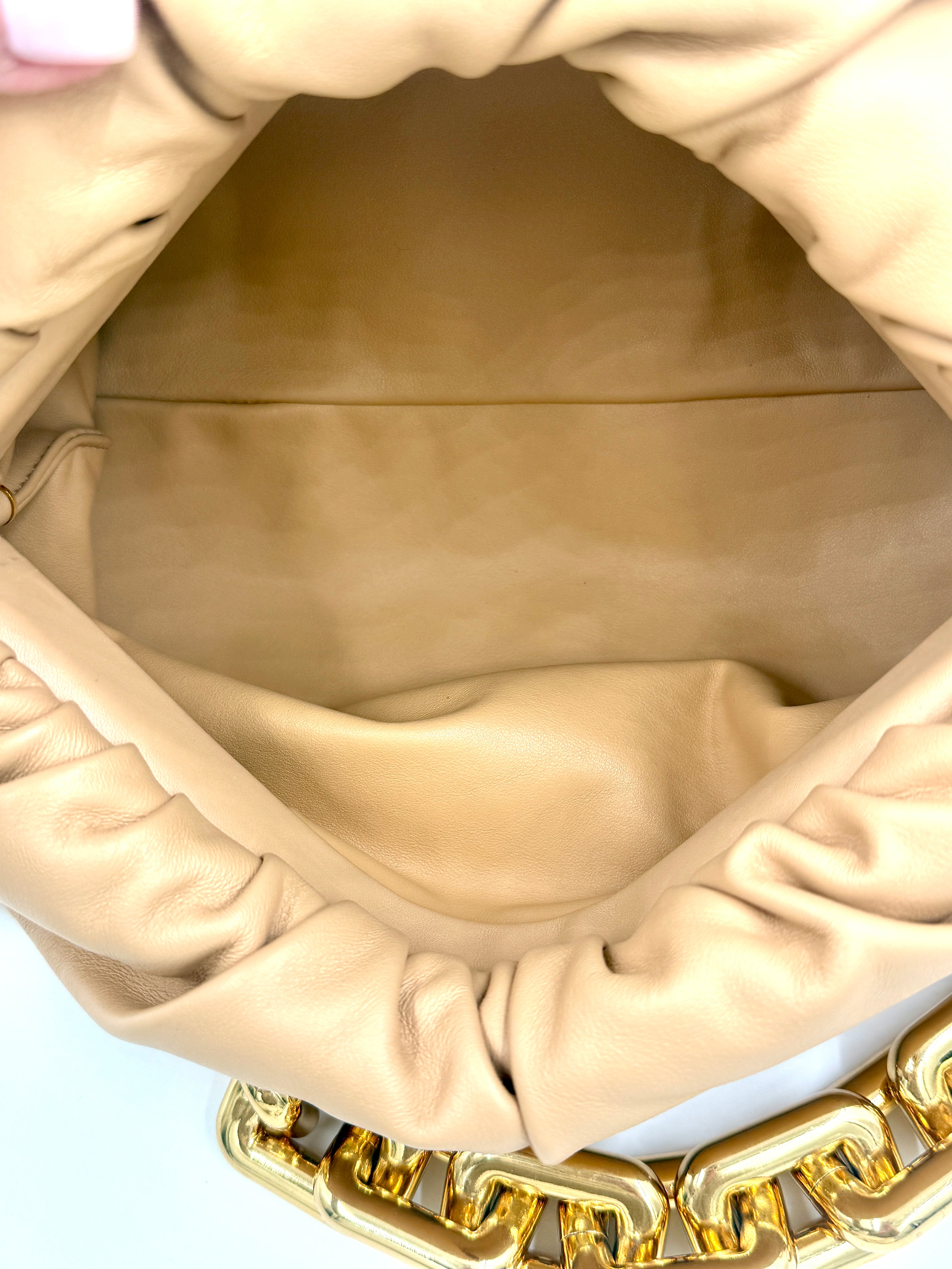 Pre-Owned Bottega Veneta The Chain Pouch Shoulder Bag - Almond Folded Calf Leather - Authenticated