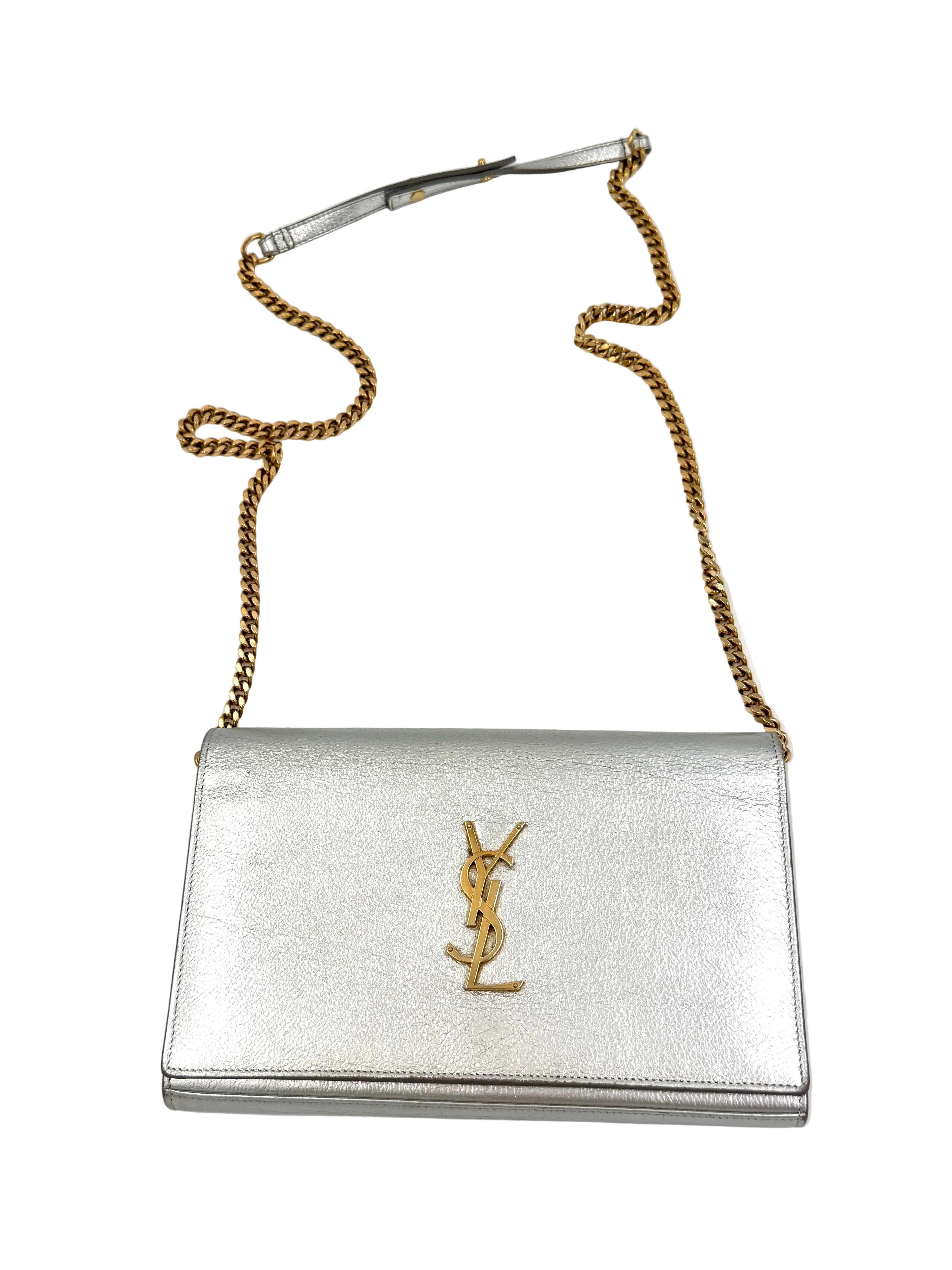 Pre-Owned Yves Saint Laurent Kate Bag Silver with Gold Hardware - Authenticated