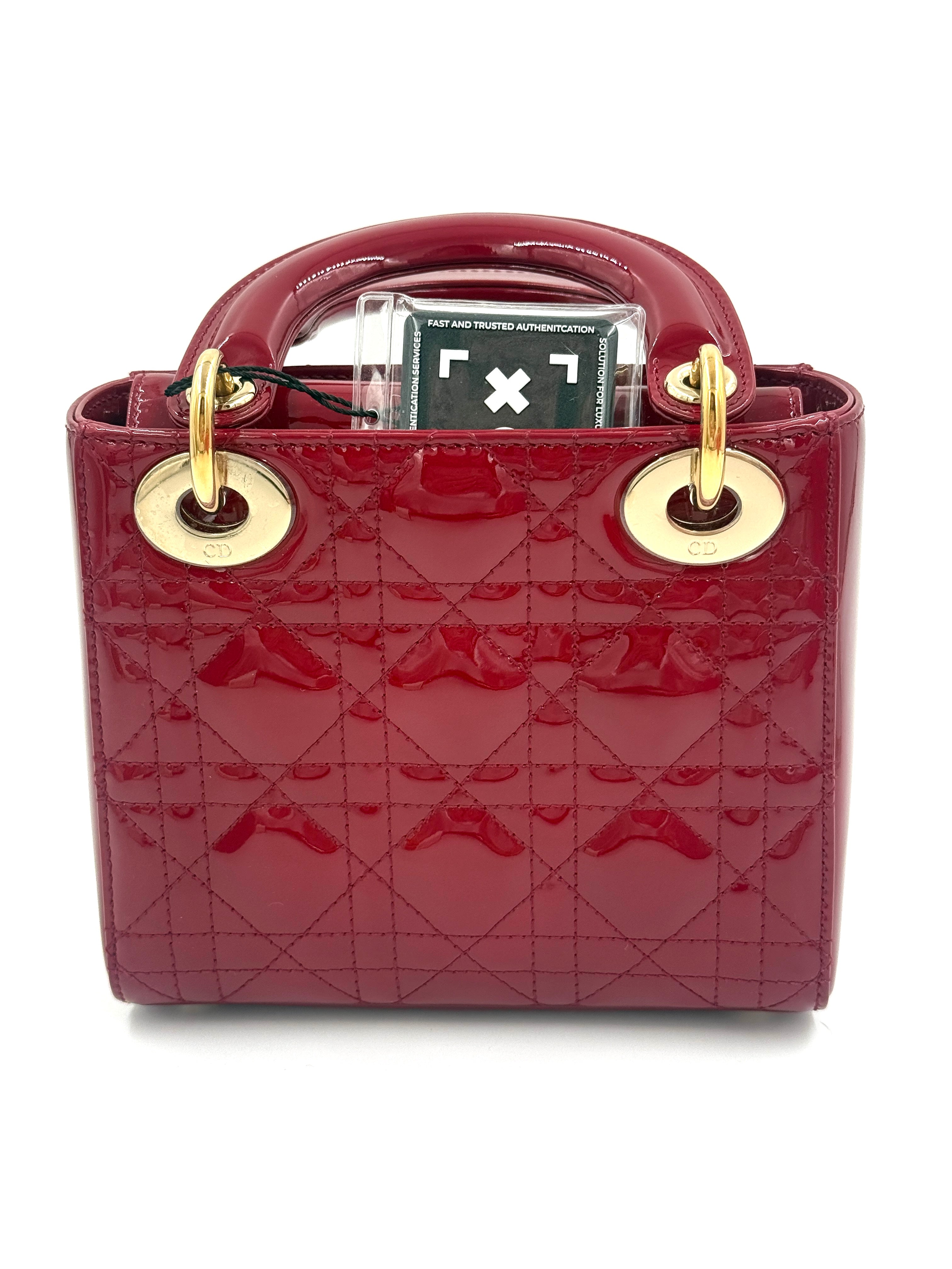 Pre-Owned Christian Dior Mini Lady Dior Bag Cherry Red Patent Cannage Calfskin - Authenticated