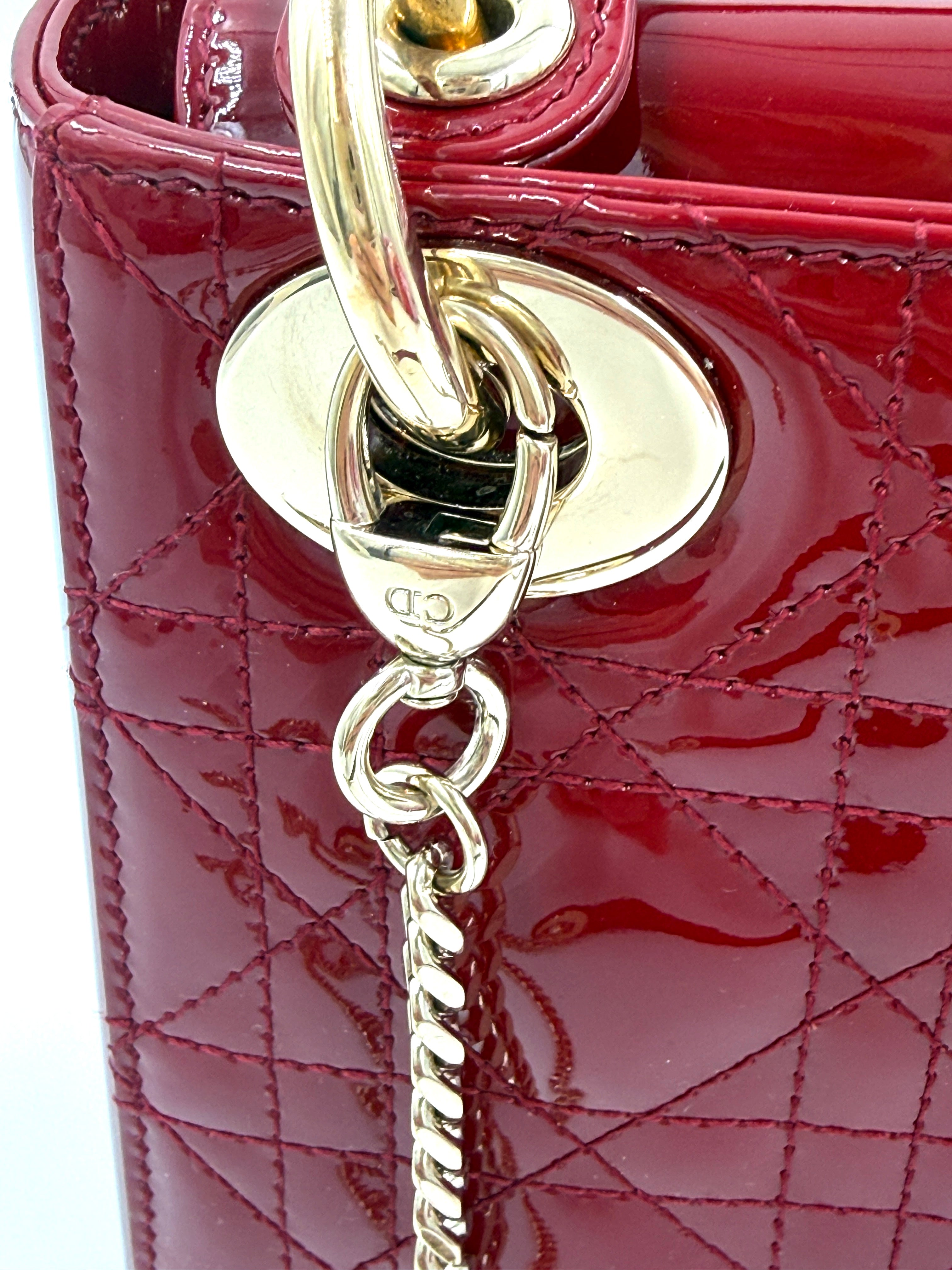 Pre-Owned Christian Dior Mini Lady Dior Bag Cherry Red Patent Cannage Calfskin - Authenticated