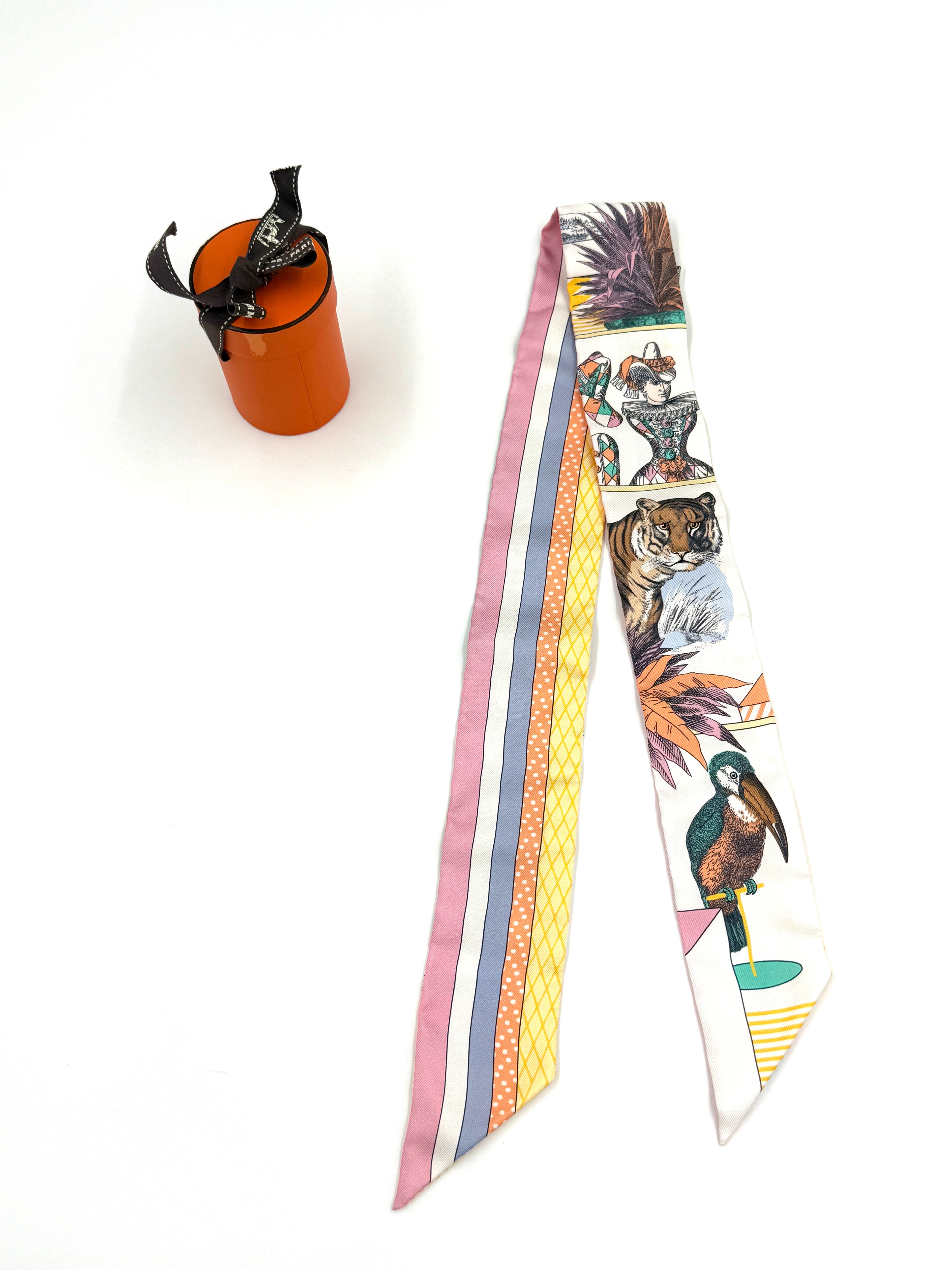 Pre-Owned Hermès Tiger Circus Twilly Scarf with Box - Authentic