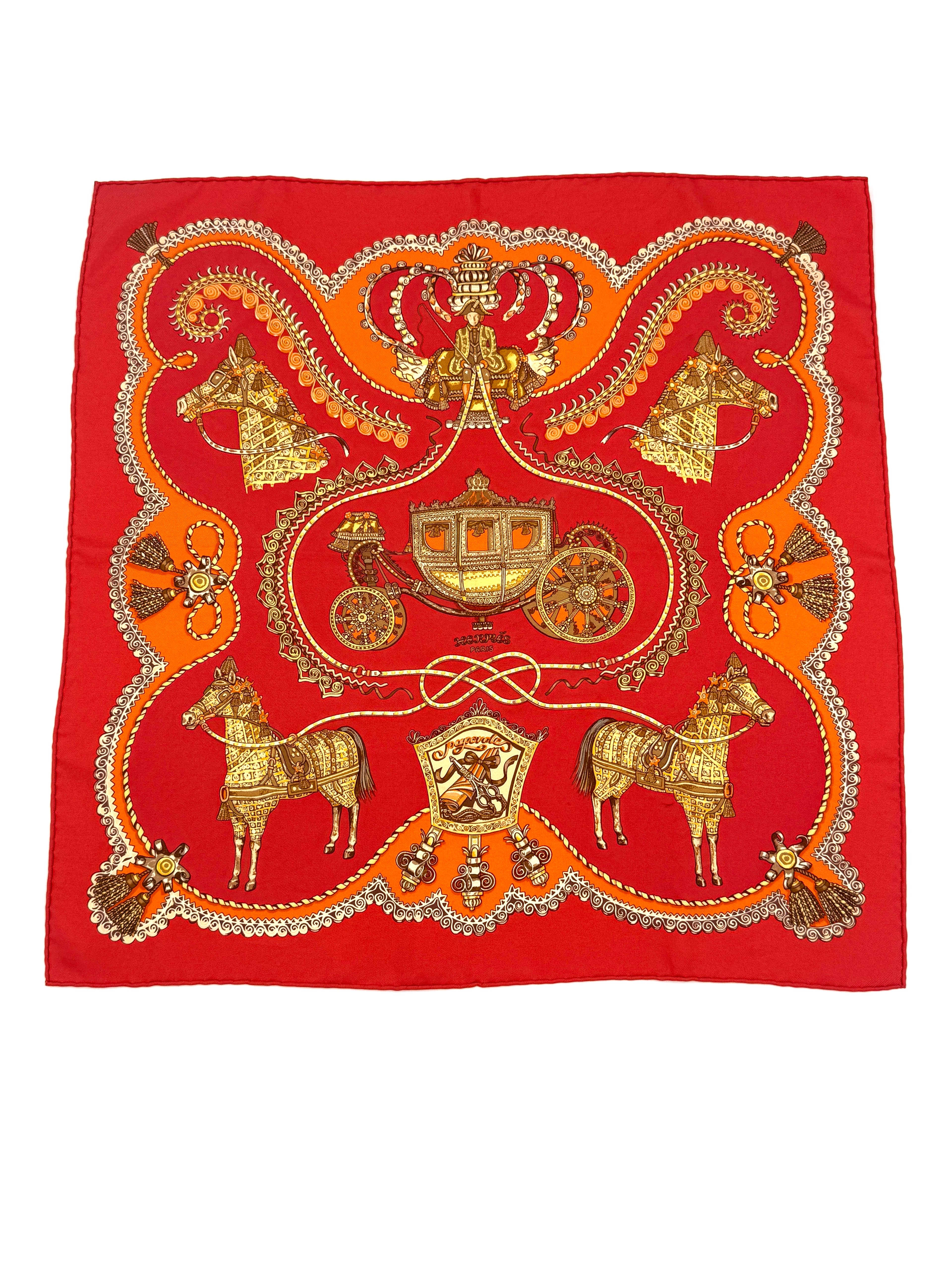 Pre Owned Hermes Red "Les Paperoles" Carre 45 Scarf Authentic