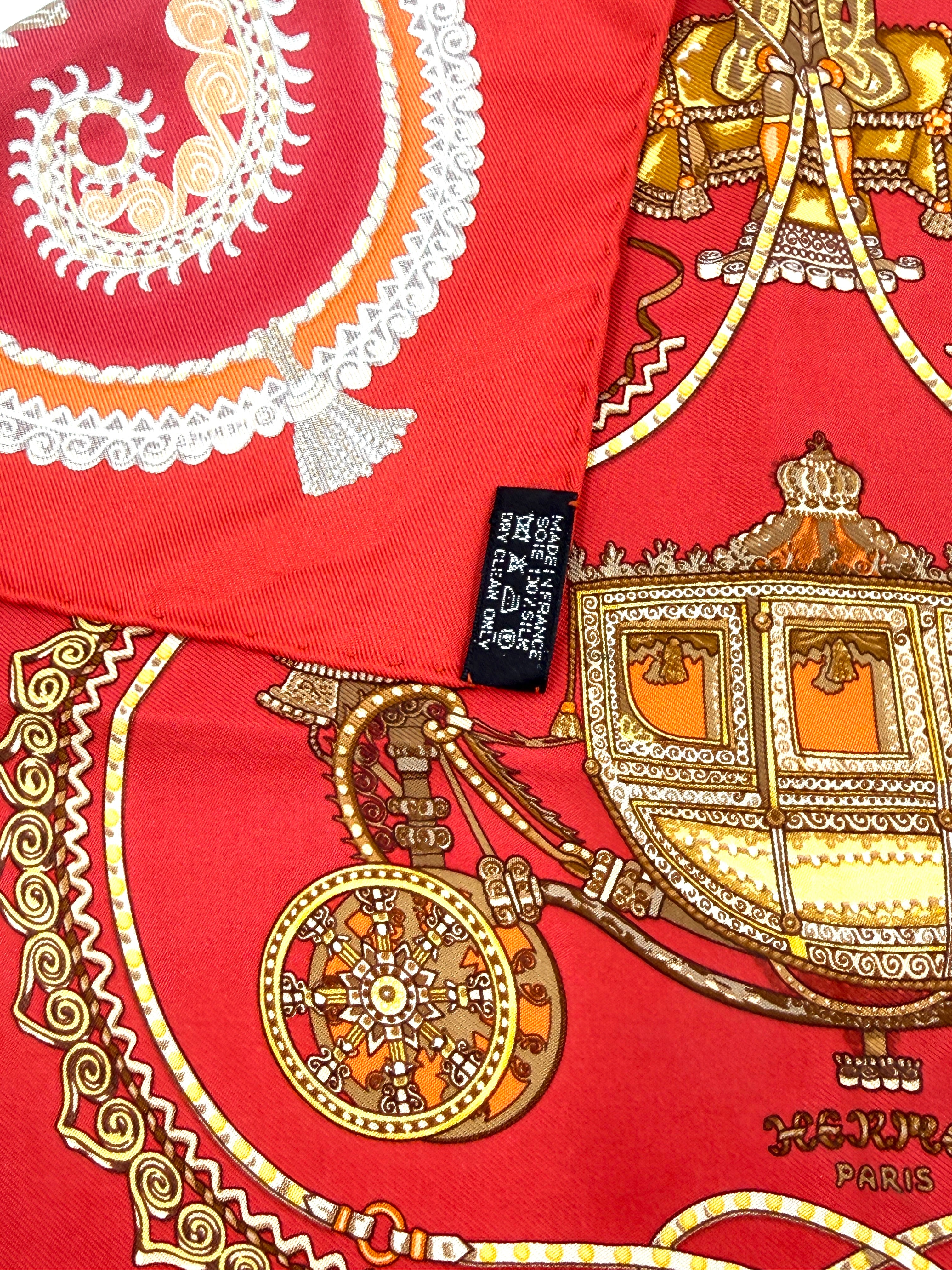 Pre Owned Hermes Red "Les Paperoles" Carre 45 Scarf Authentic