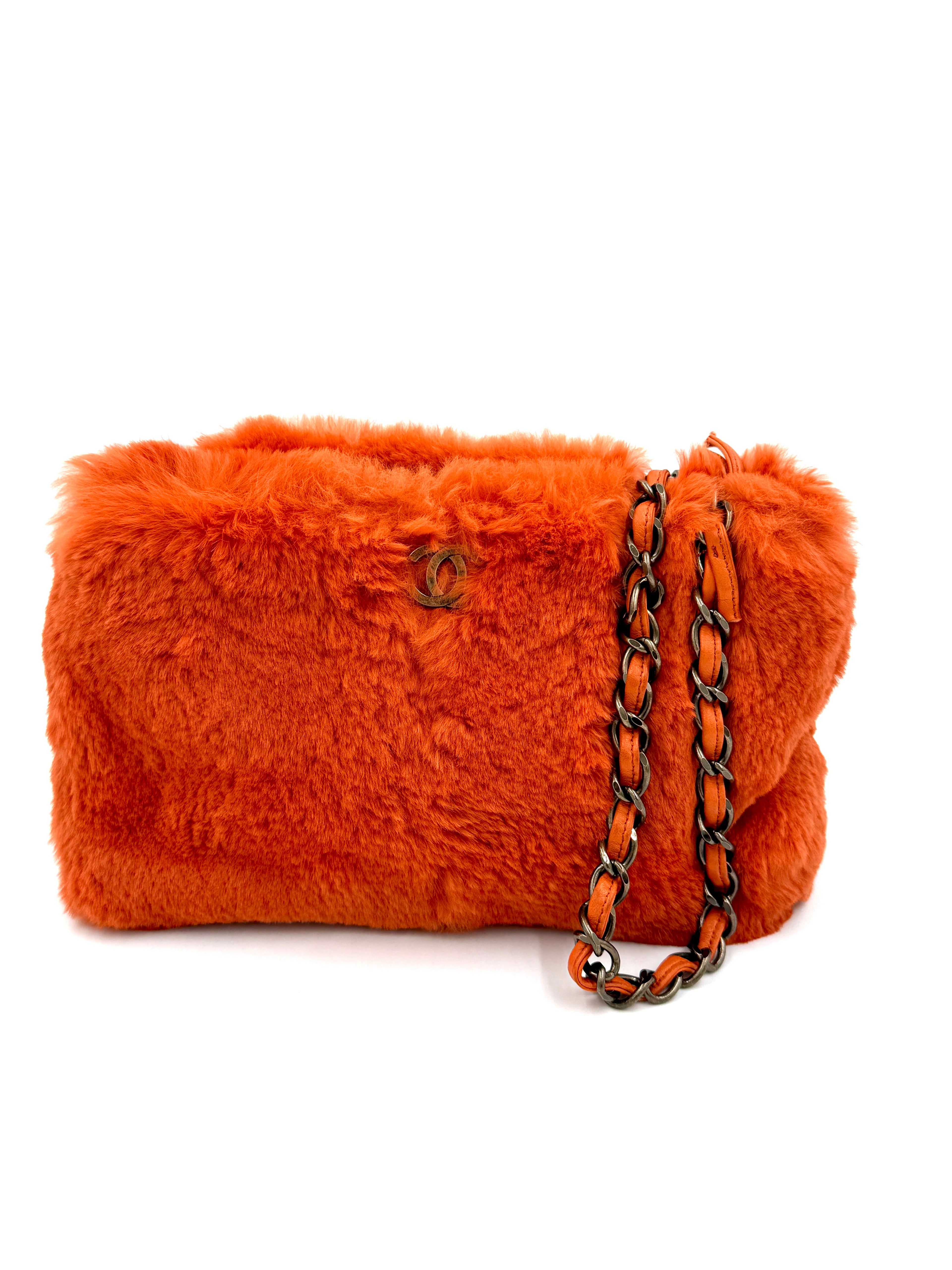Pre-Owned Chanel Orange Rabbit Fur Bag Chain Shoulder Bag - Authenticated