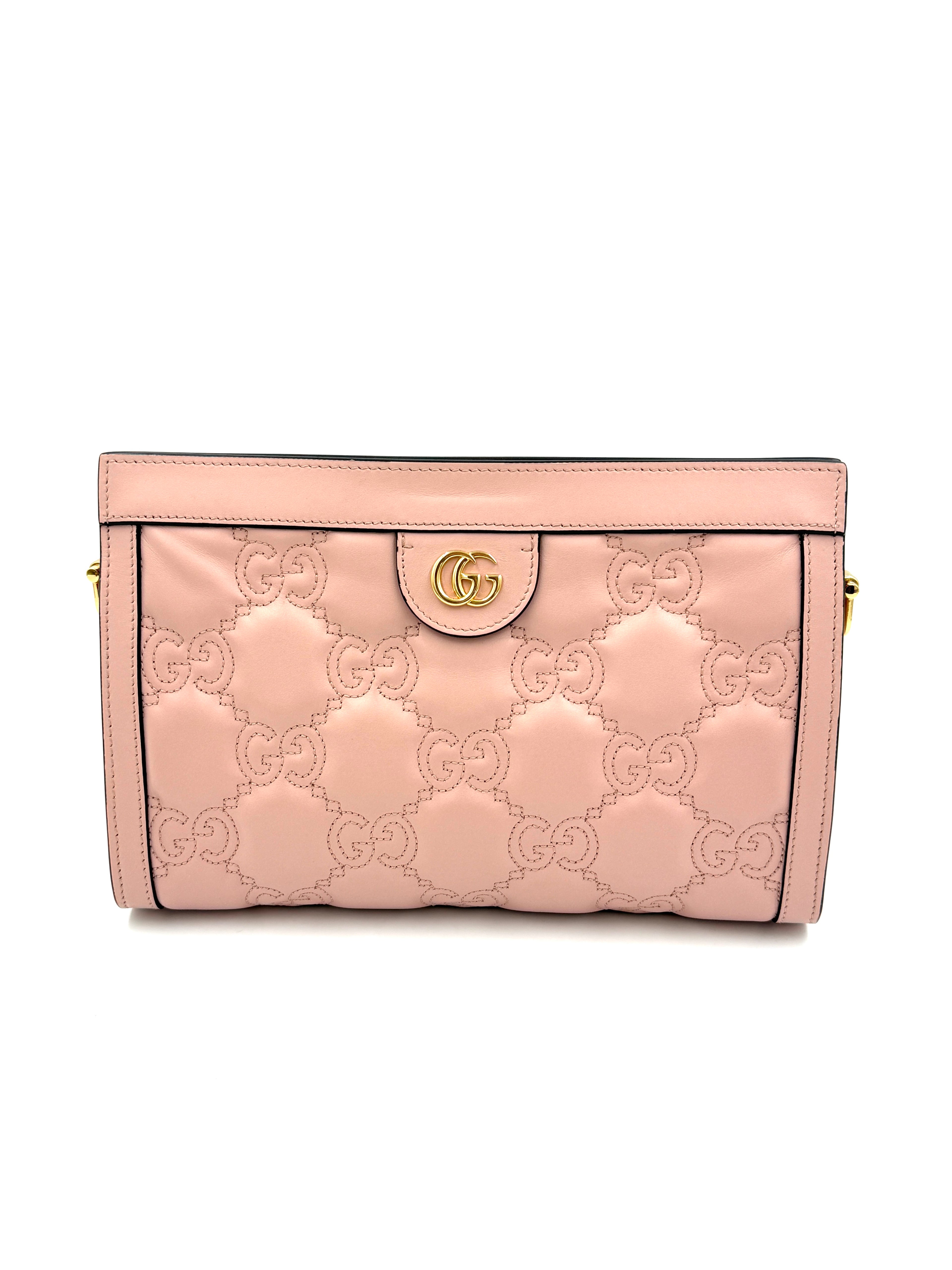 GUCCI Calfskin GG Matelasse Small Slim Chain Shoulder Bag Perfect Pink Natural
