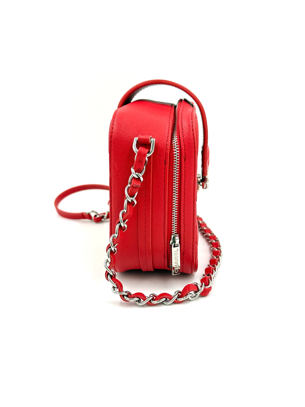 Pre-Owned CHANEL Mini CC Box Camera Bag with Silver Hardware Red - Authenticated