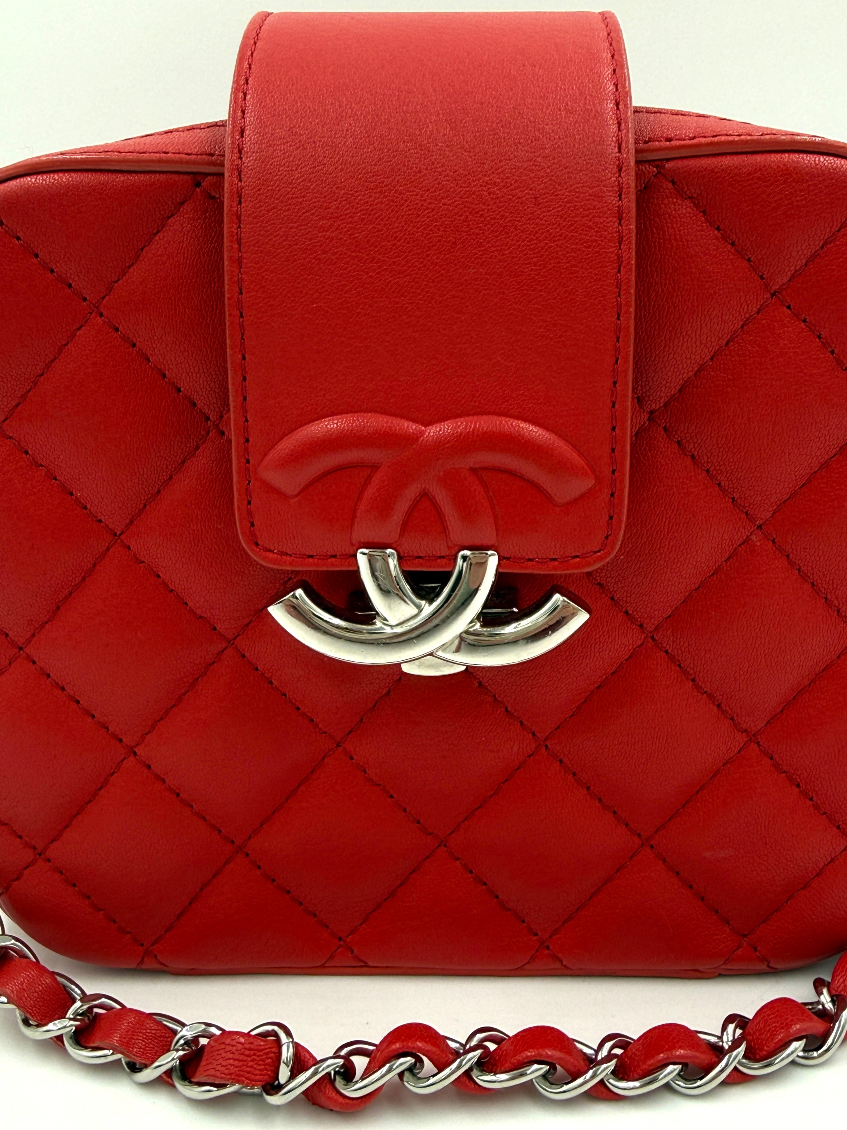 Pre-Owned CHANEL Mini CC Box Camera Bag with Silver Hardware Red - Authenticated