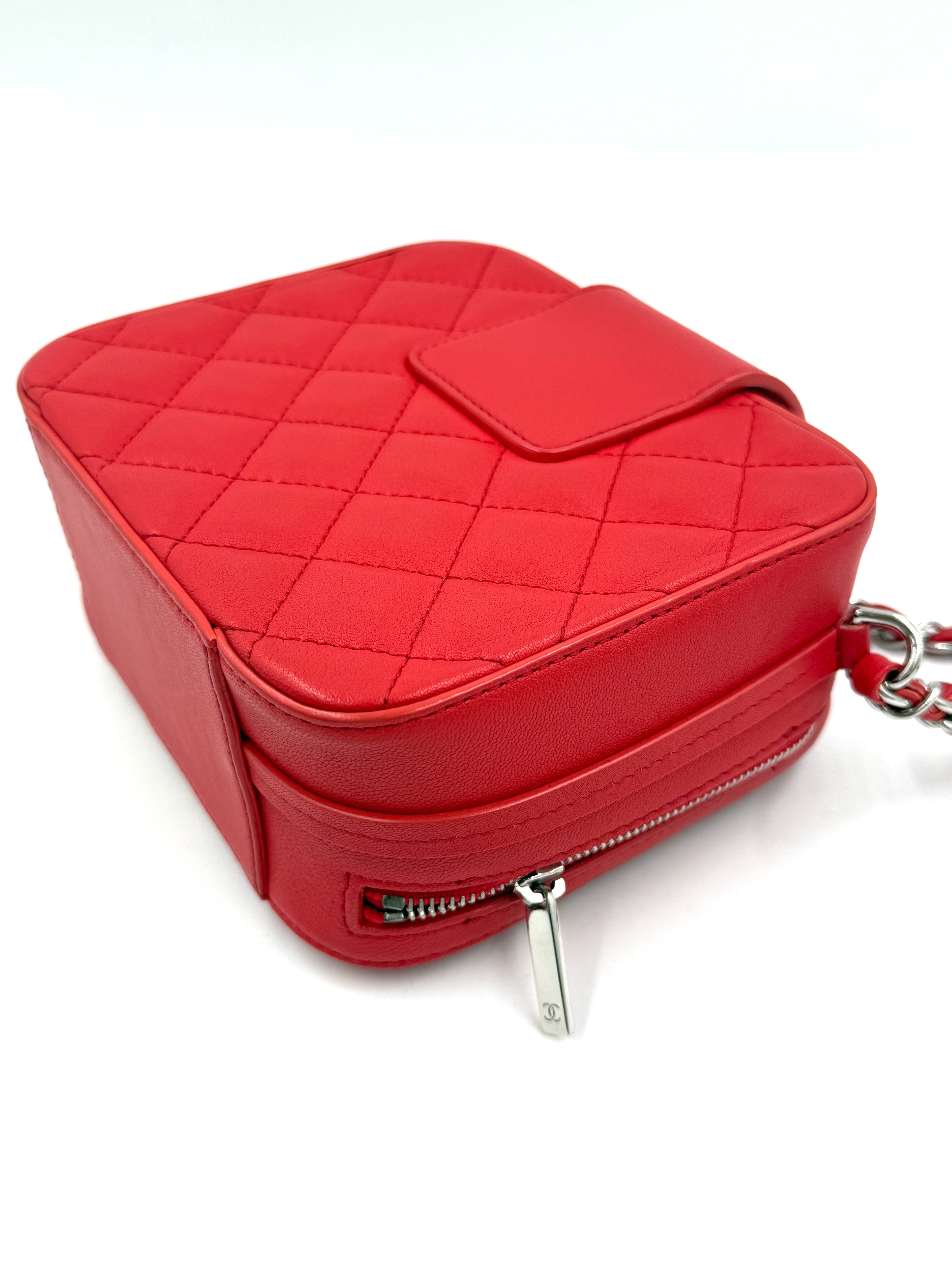 Pre-Owned CHANEL Mini CC Box Camera Bag with Silver Hardware Red - Authenticated